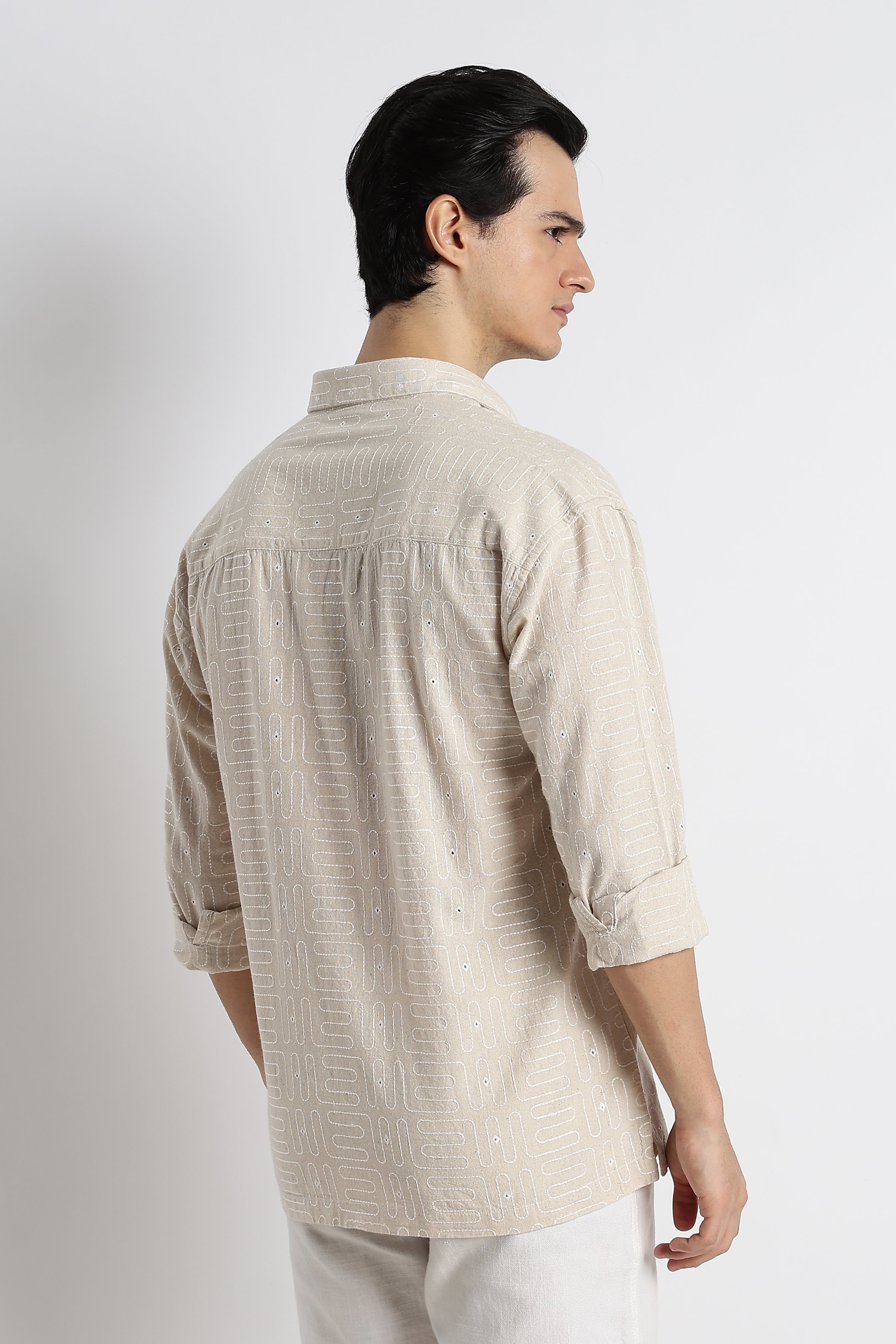 Men Natural Embroidered Cotton Shirt