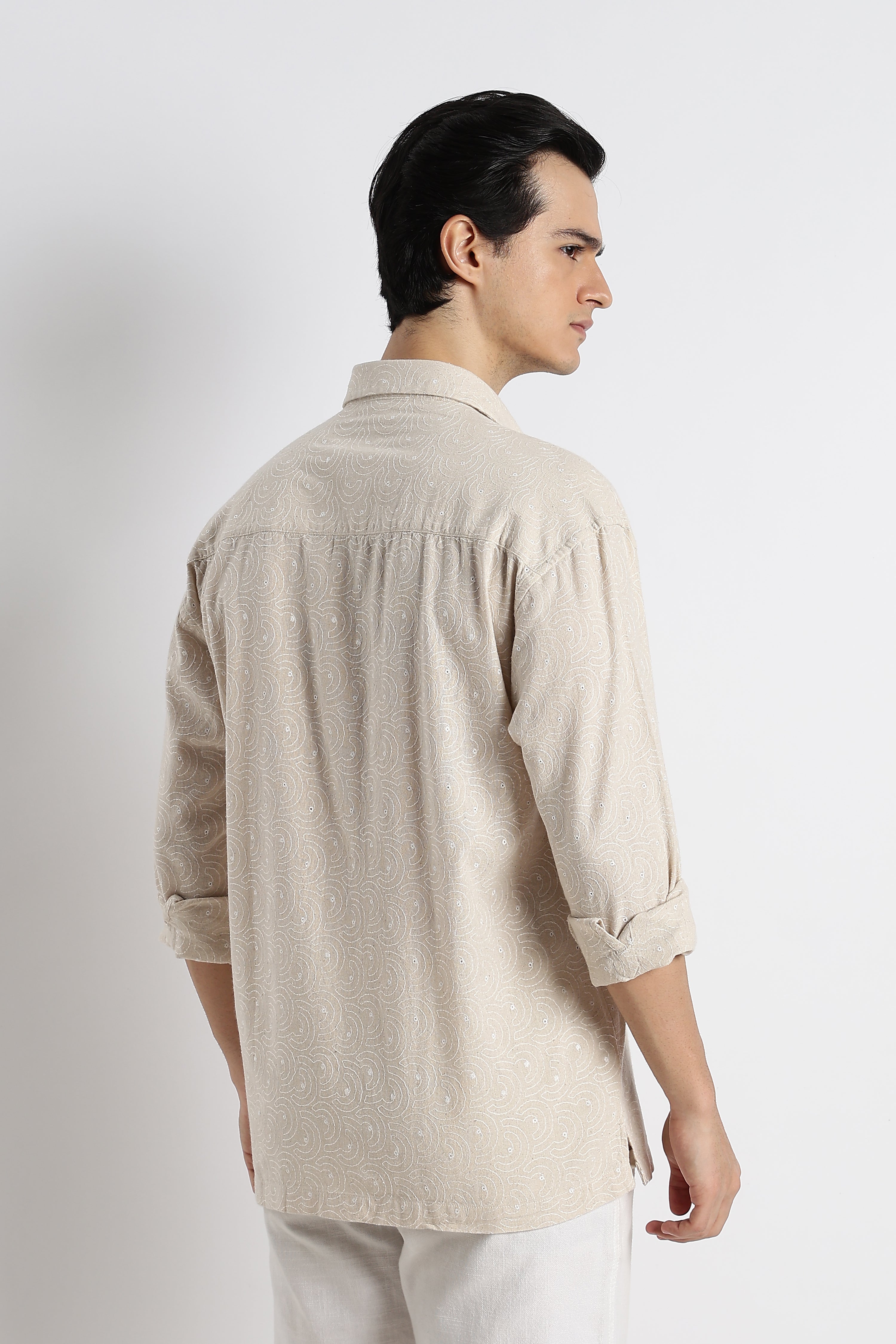 Men Natural Embroidered Cotton Shirt