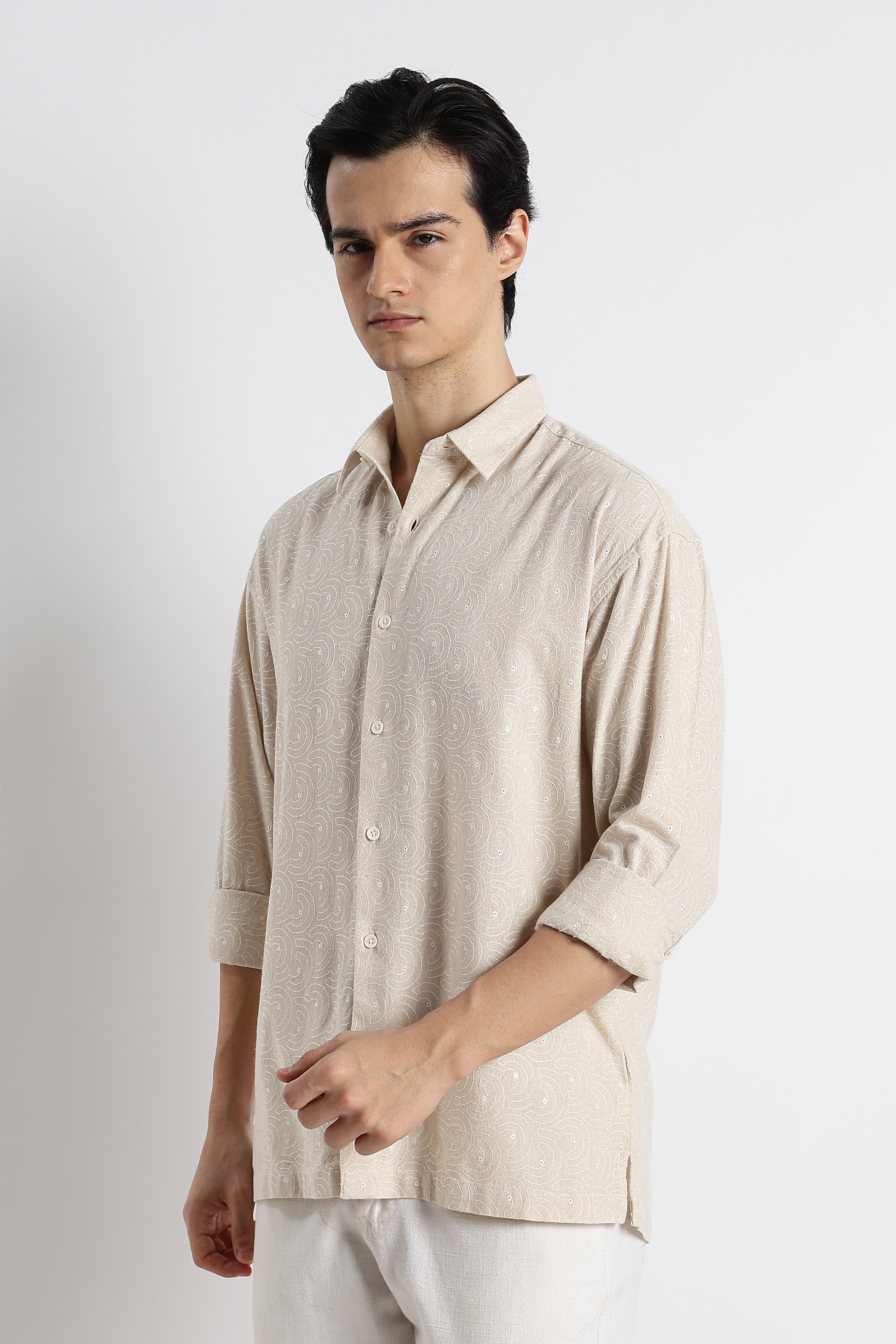 Men Natural Embroidered Cotton Shirt
