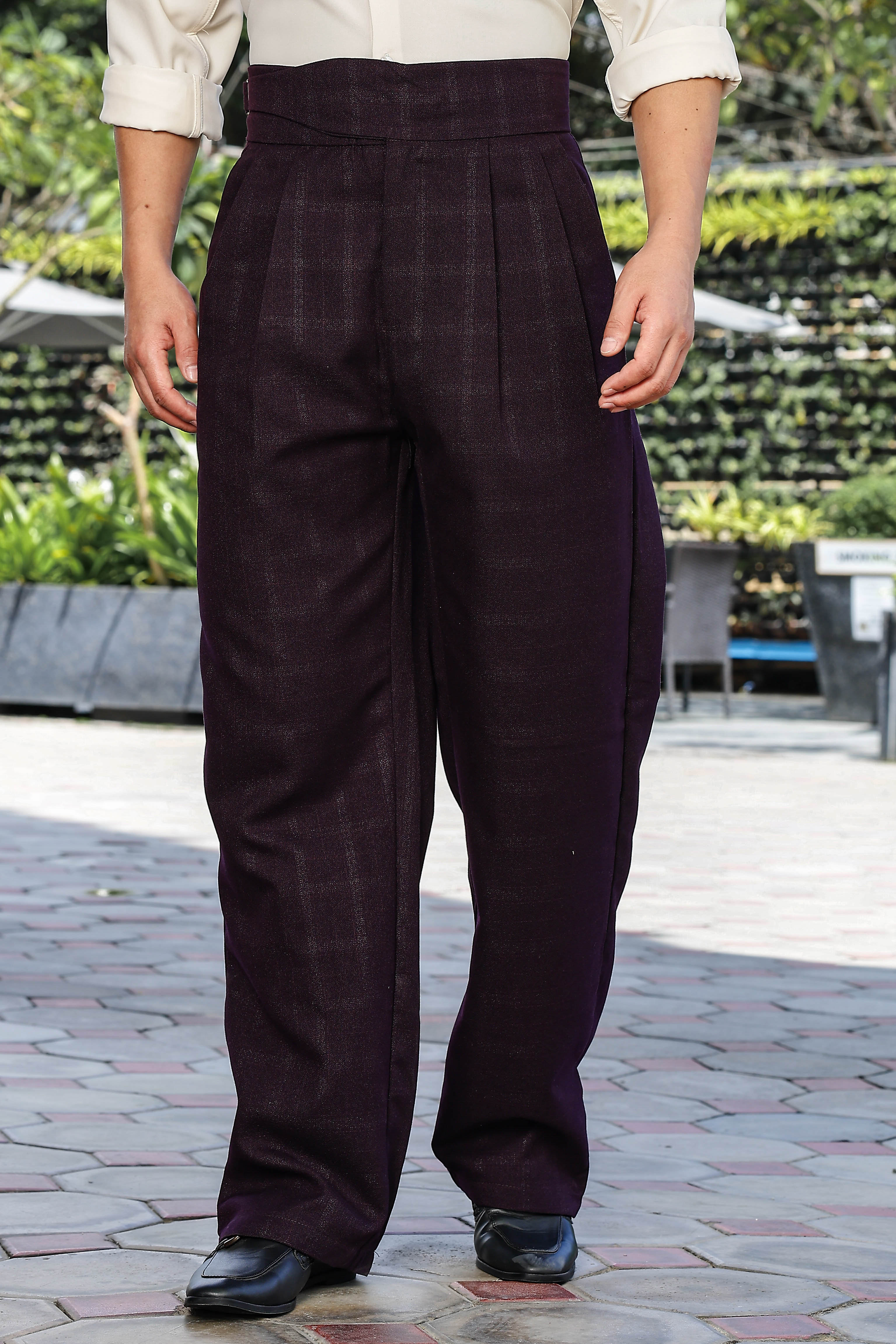 Men Wine Pleated Gurkha Trousers