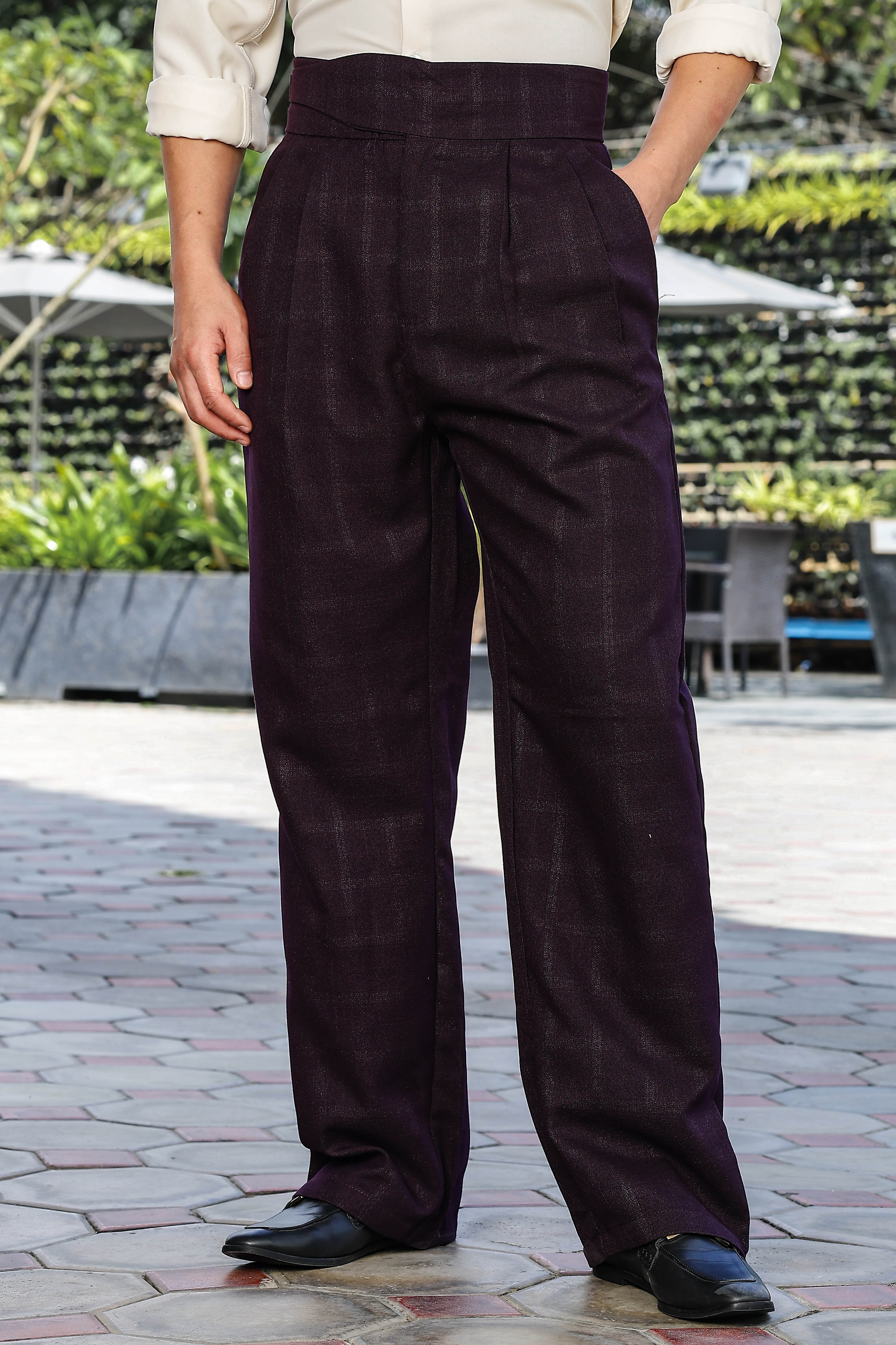 Men Wine Pleated Gurkha Trousers