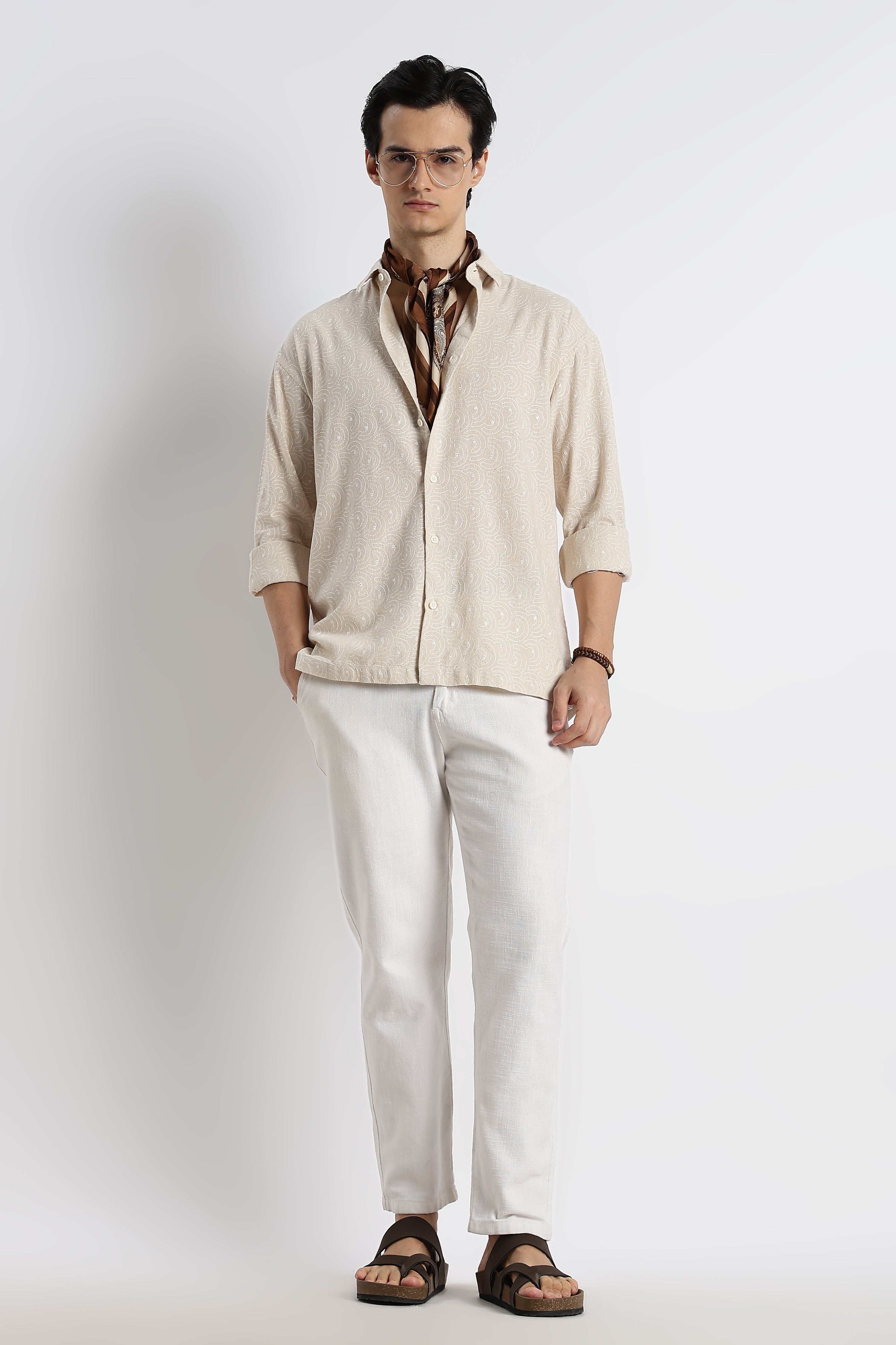 Men Natural Embroidered Cotton Shirt