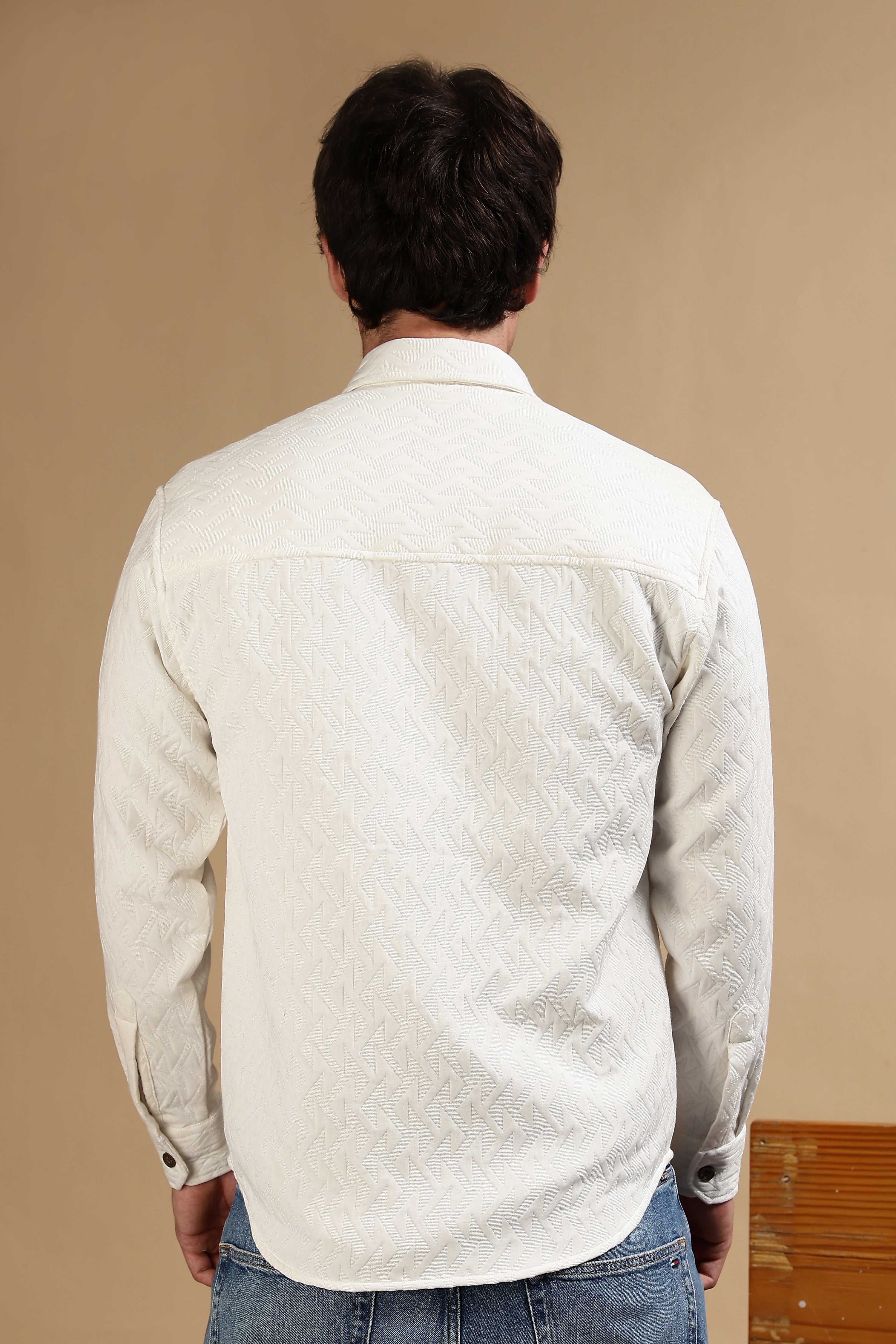 Men White Poly Cotton Shacket