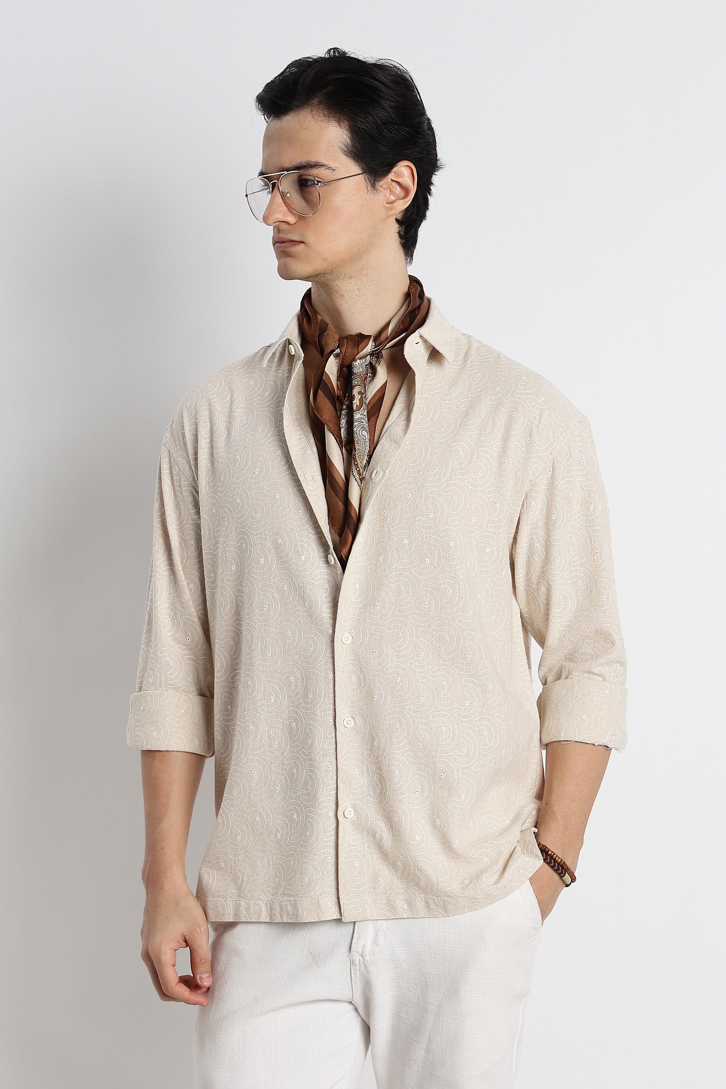Men Natural Embroidered Cotton Shirt