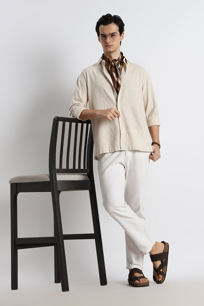 Men Natural Embroidered Cotton Shirt