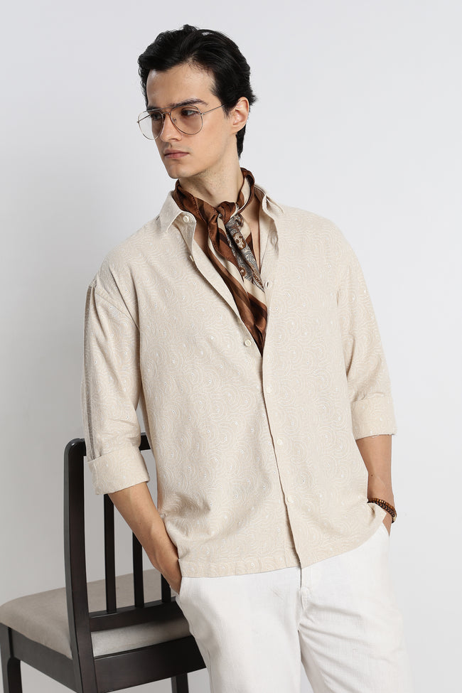 Men Natural Embroidered Cotton Shirt