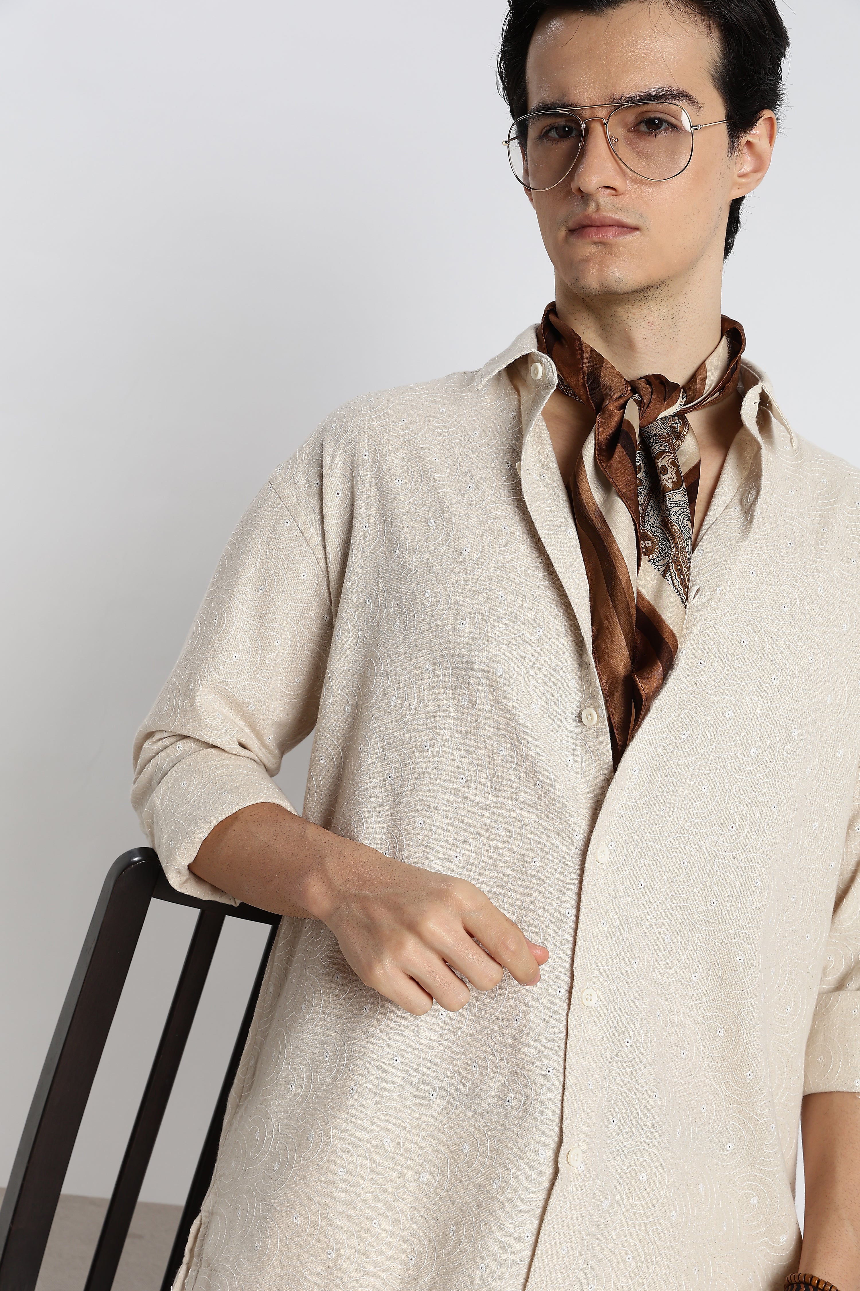 Men Natural Embroidered Cotton Shirt