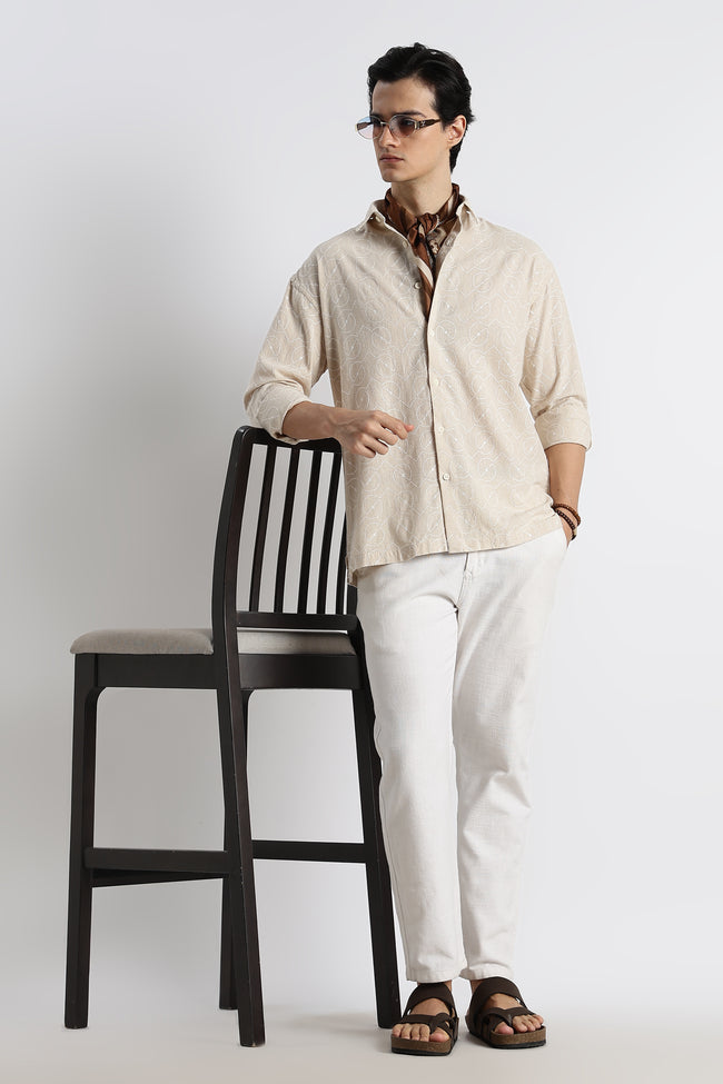 Men Natural Embroidered Cotton Shirt