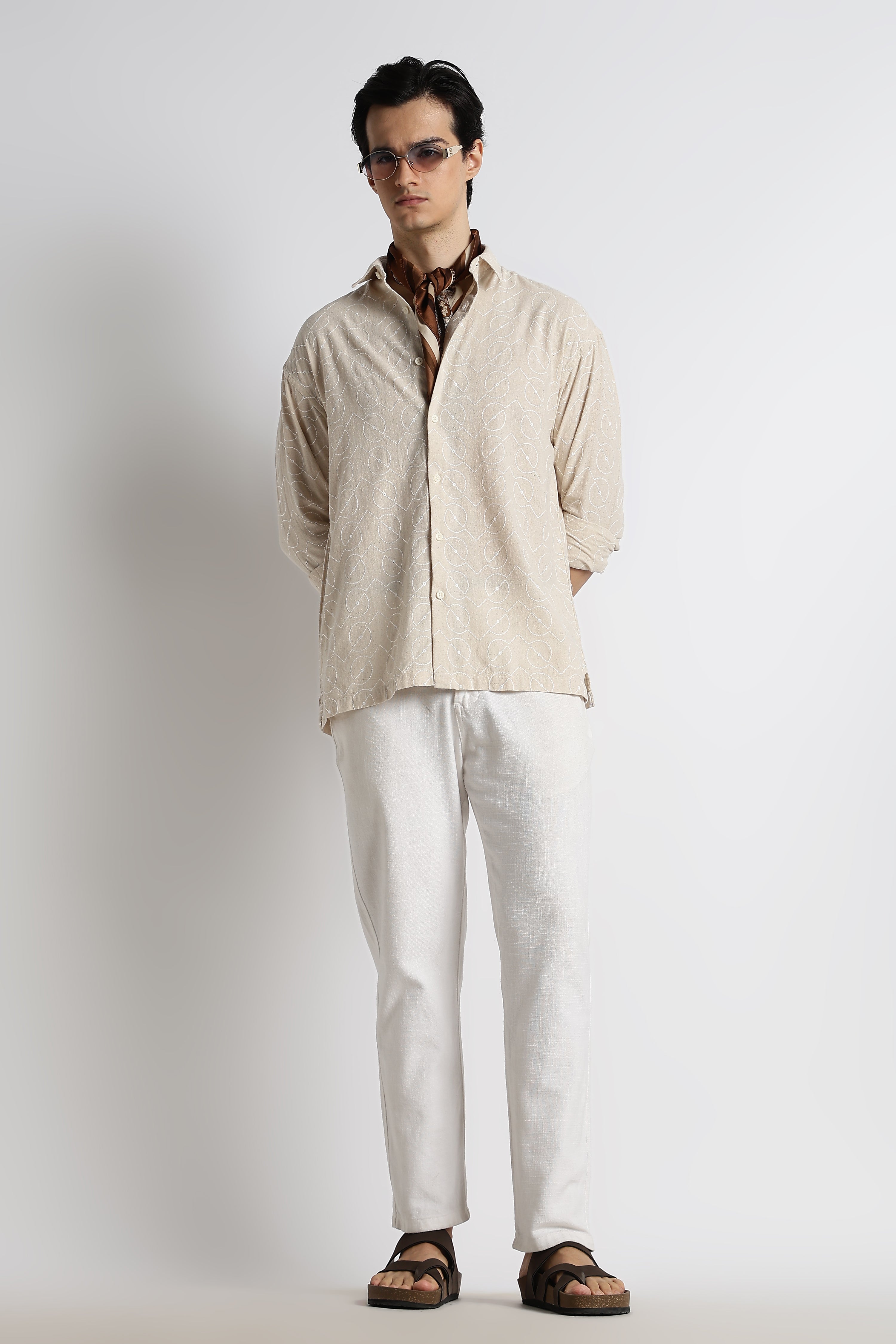 Men Natural Embroidered Cotton Shirt