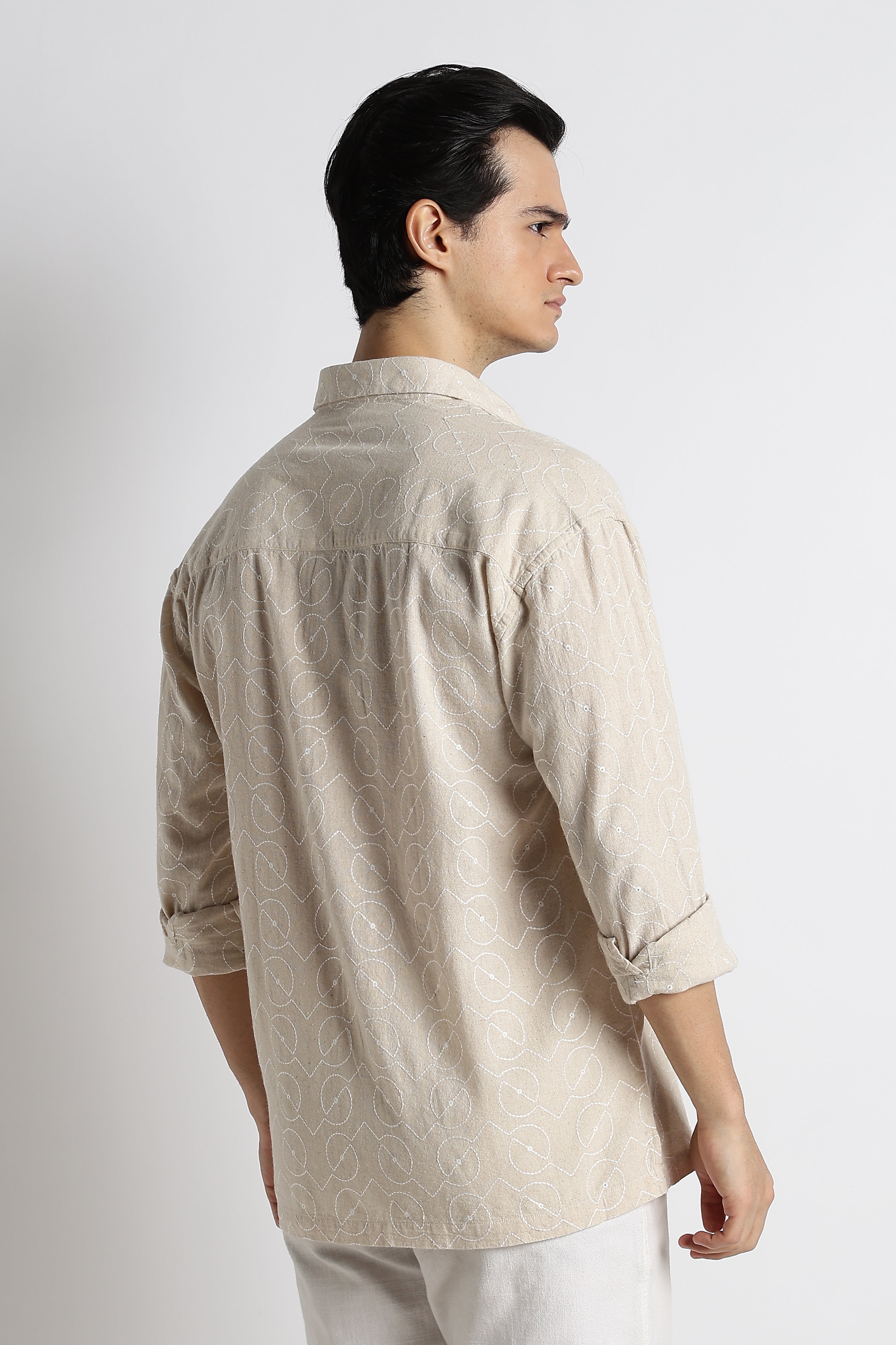 Men Natural Embroidered Cotton Shirt