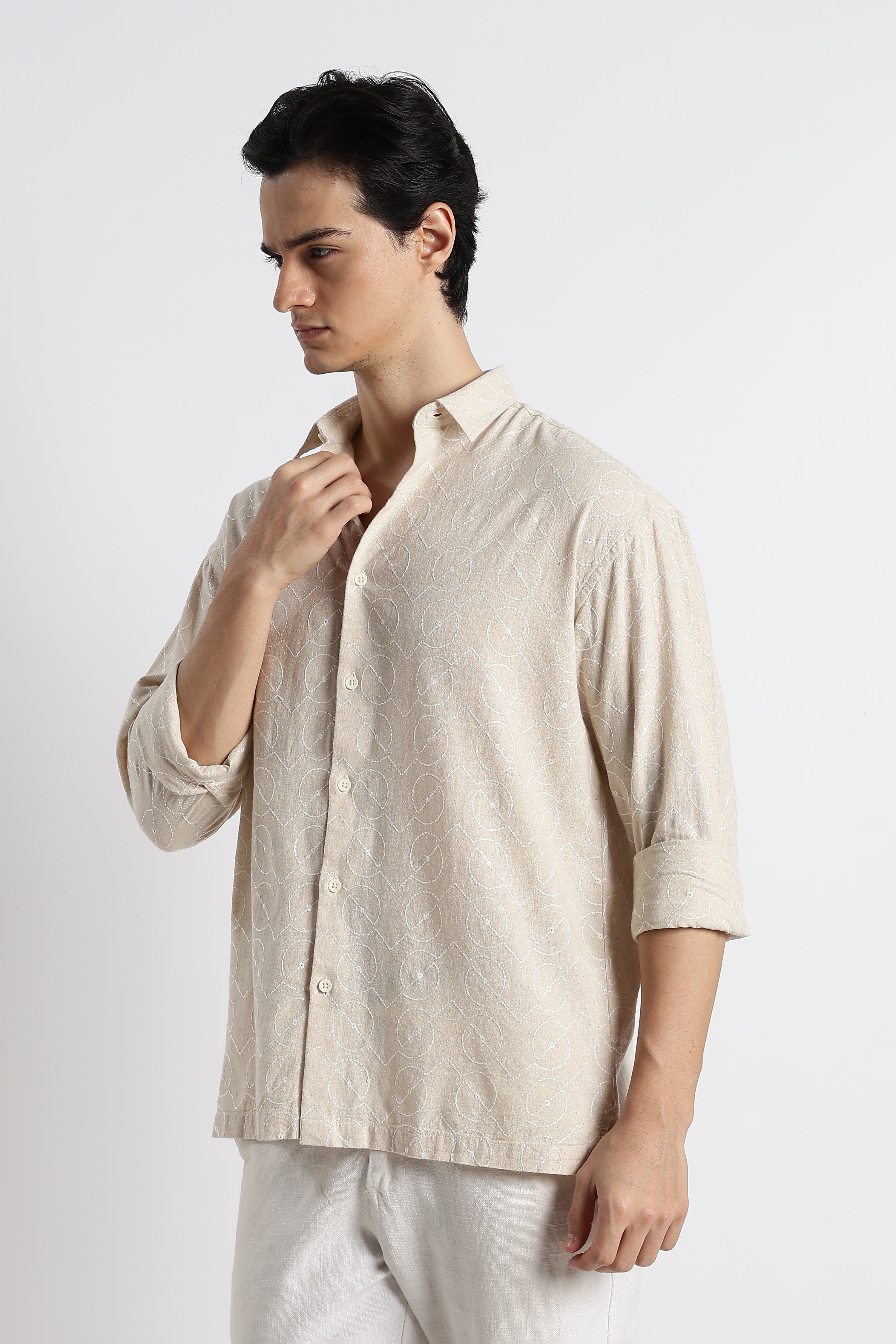 Men Natural Embroidered Cotton Shirt