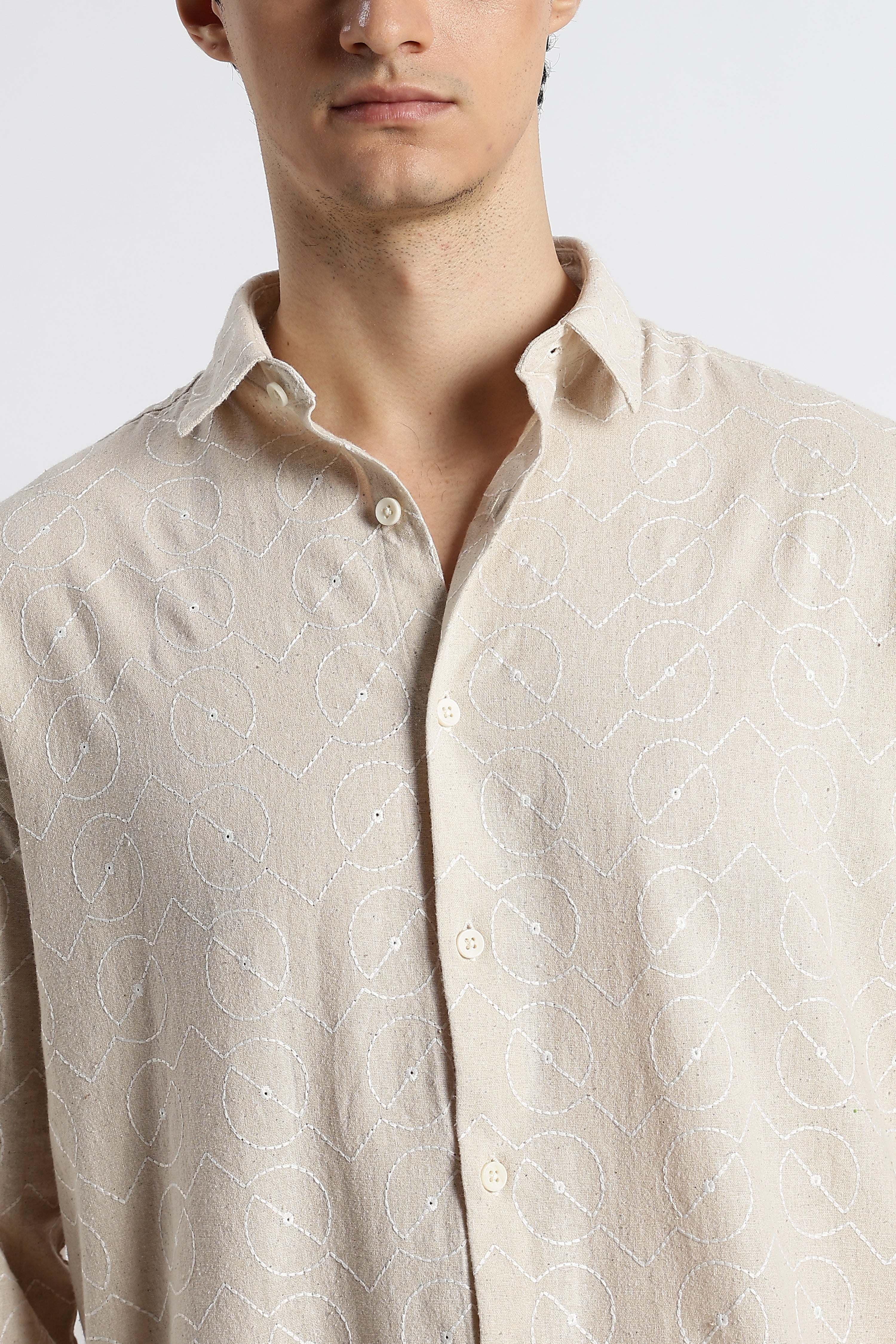 Men Natural Embroidered Cotton Shirt