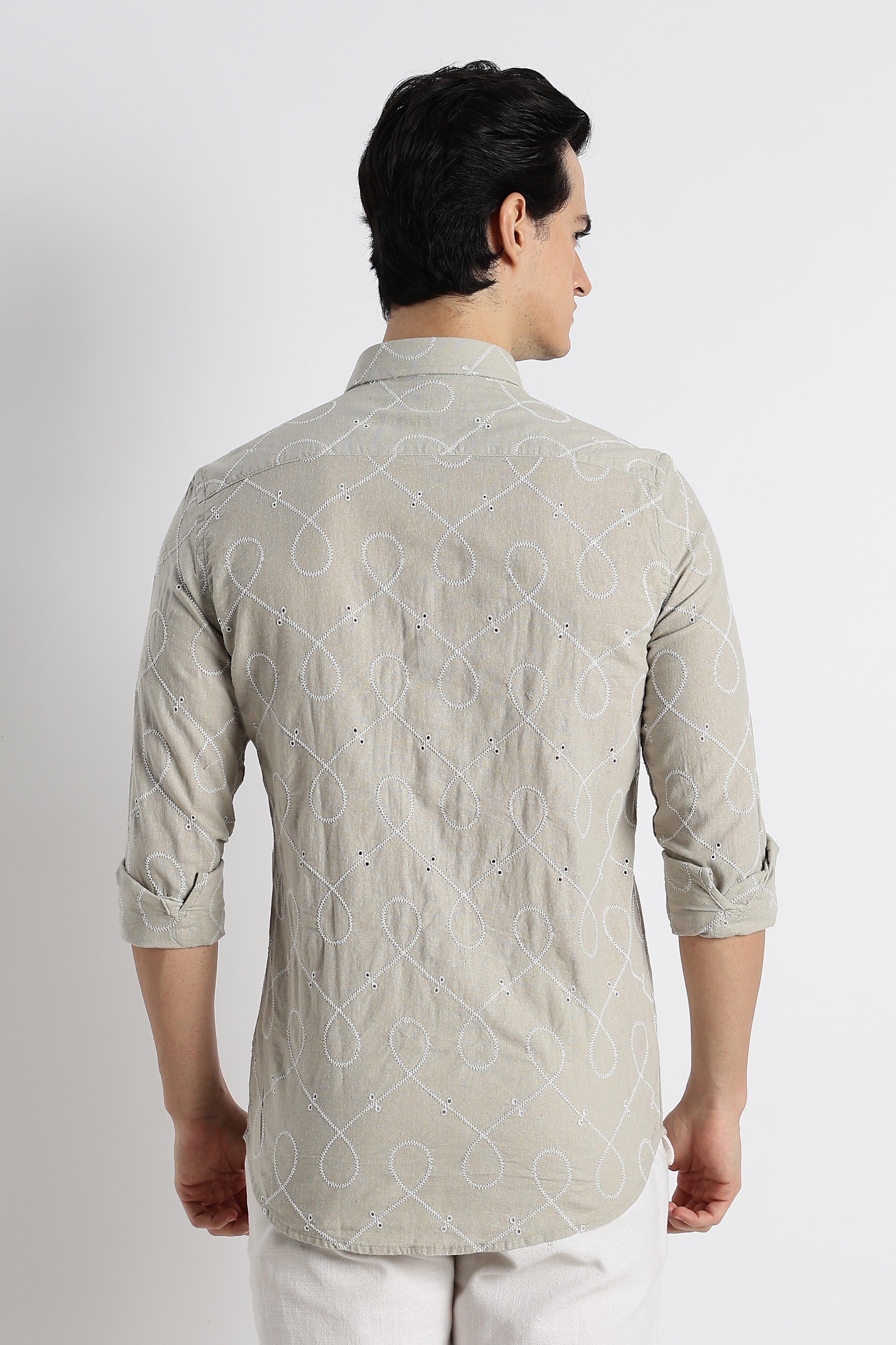 Men Embroidered Cotton-Linen Shirt