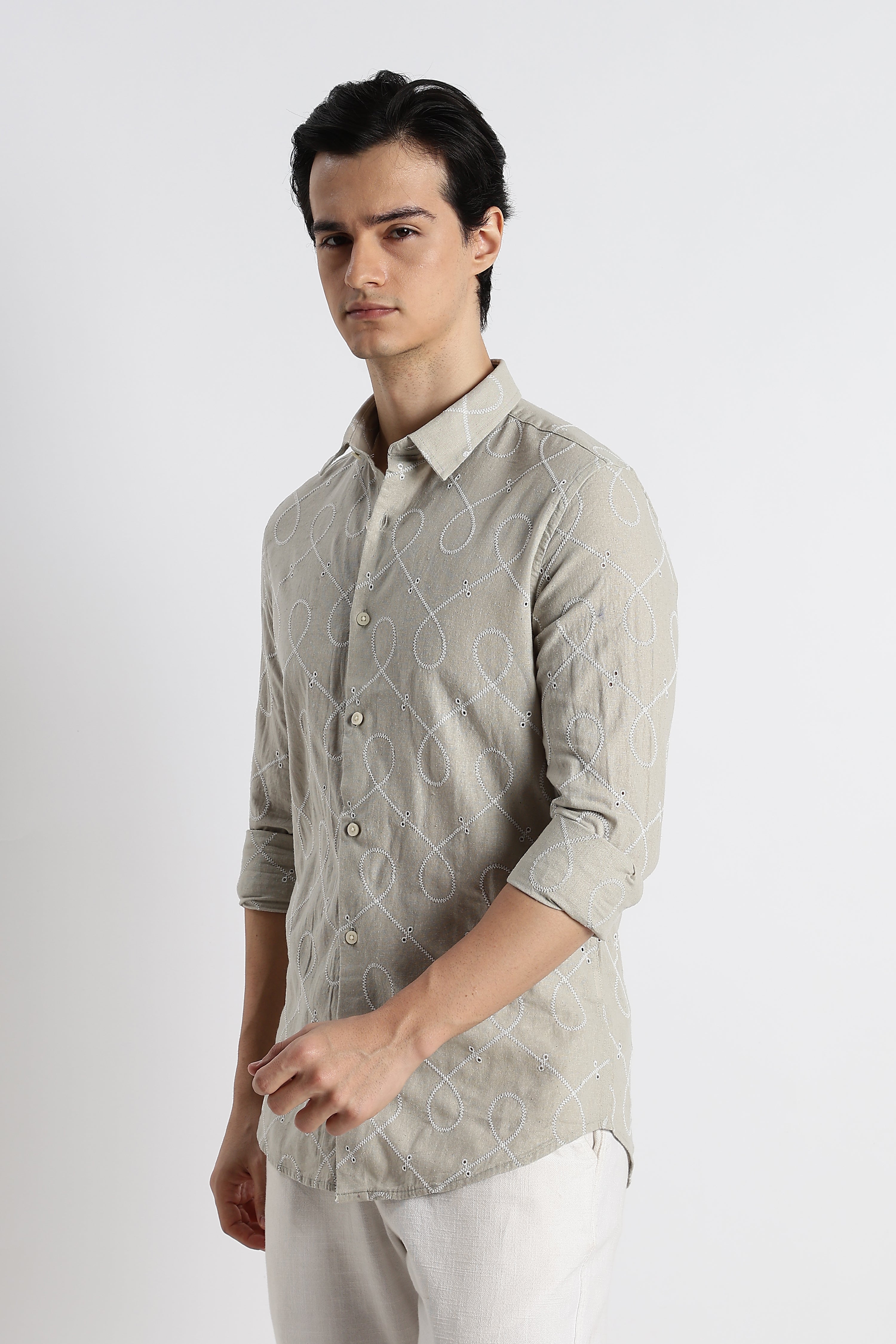 Men Embroidered Cotton-Linen Shirt