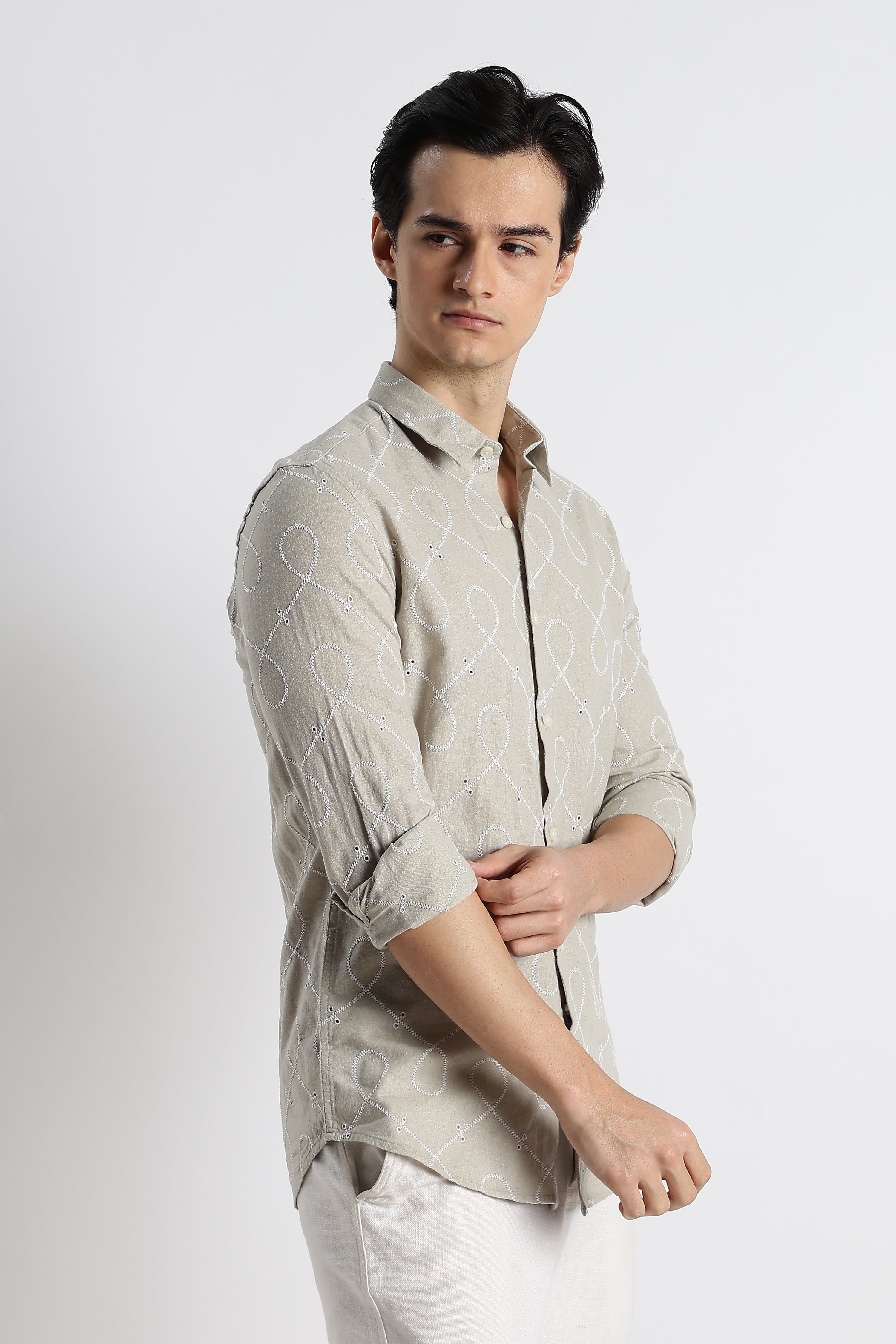 Men Embroidered Cotton-Linen Shirt