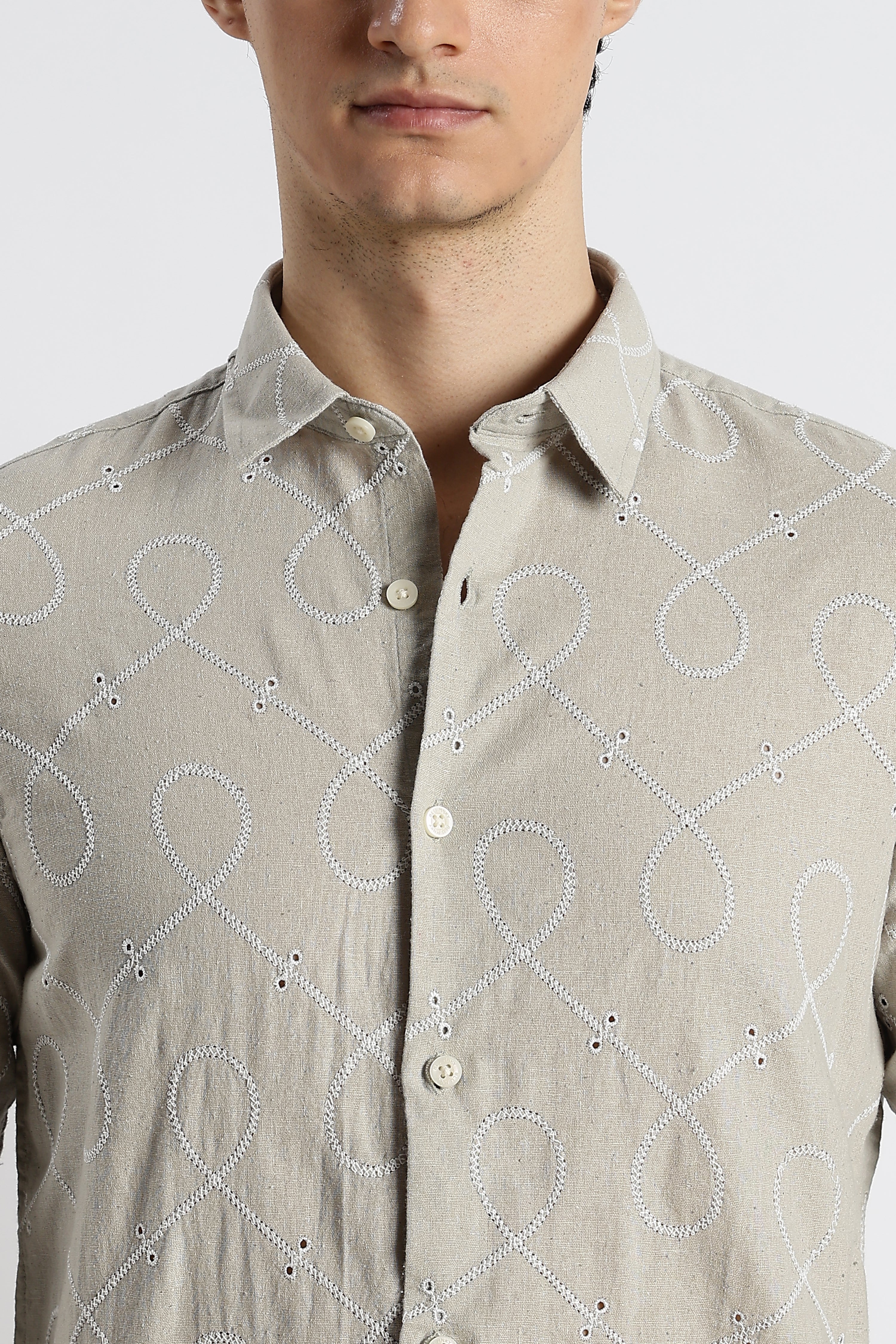 Men Embroidered Cotton-Linen Shirt