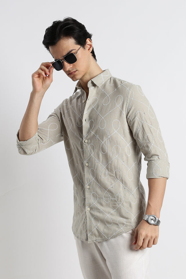 Men Embroidered Cotton-Linen Shirt
