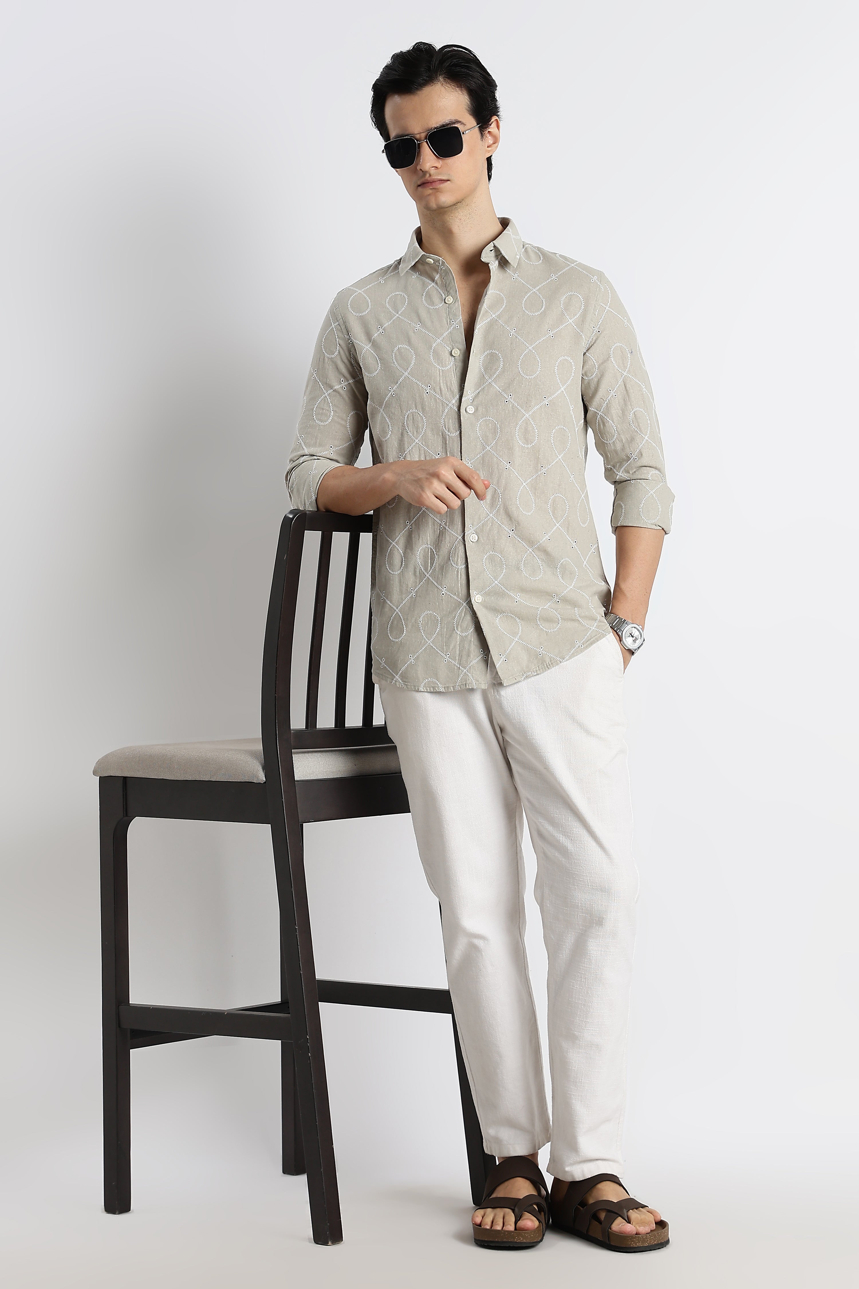 Men Embroidered Cotton-Linen Shirt