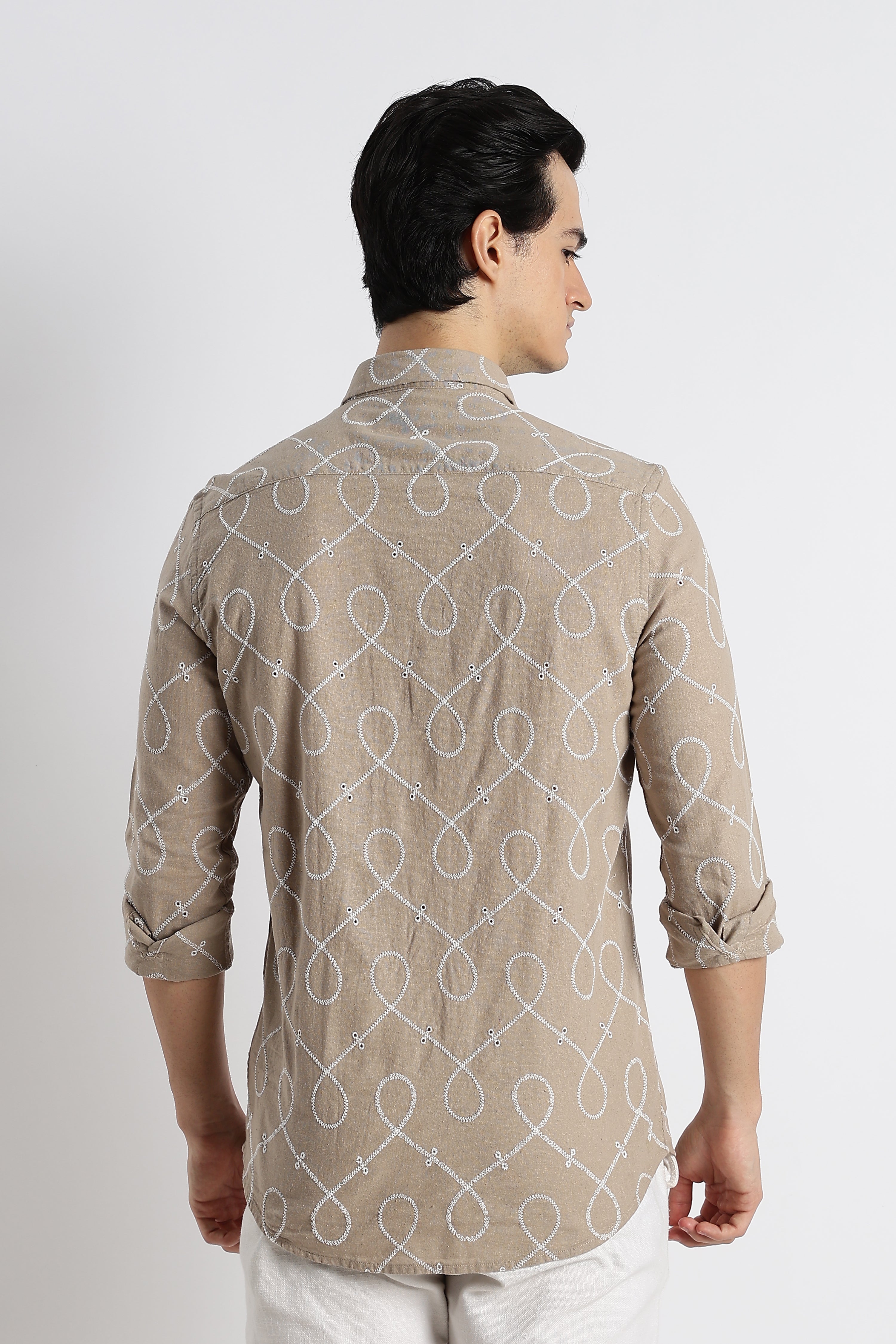 Men Embroidered Cotton-Linen Shirt