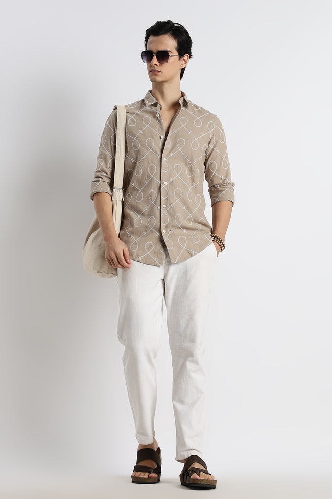 Men Embroidered Cotton-Linen Shirt