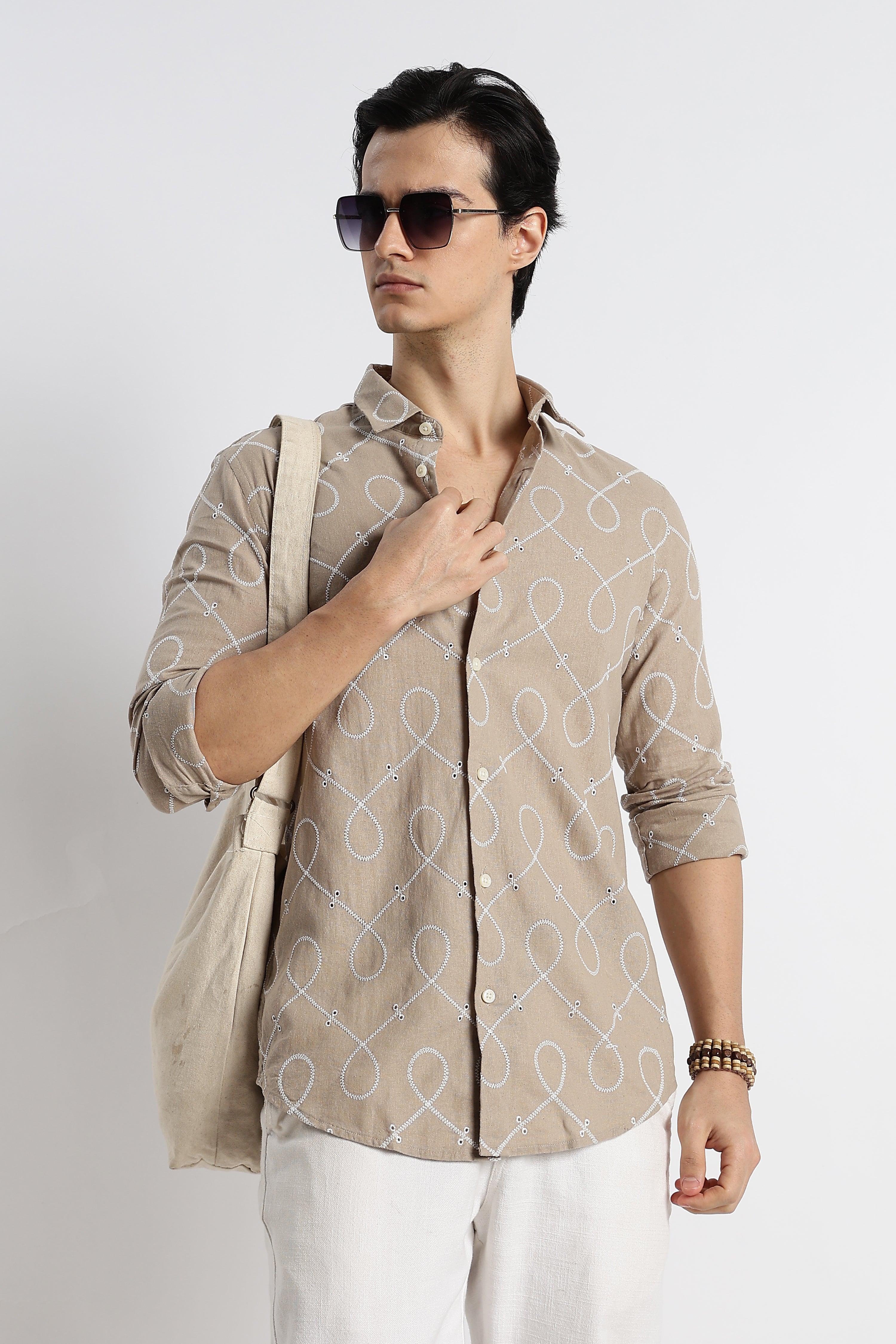 Men Embroidered Cotton-Linen Shirt
