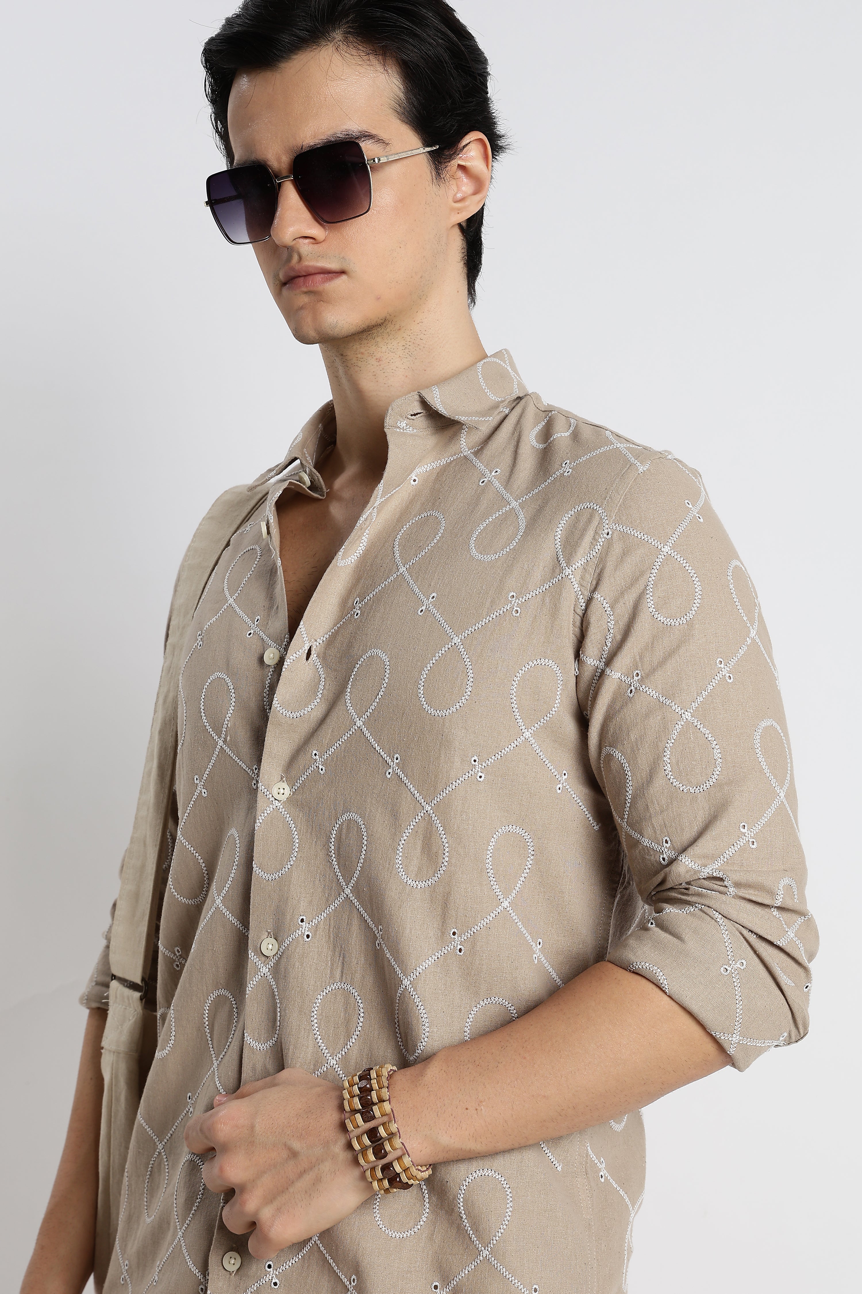 Men Embroidered Cotton-Linen Shirt