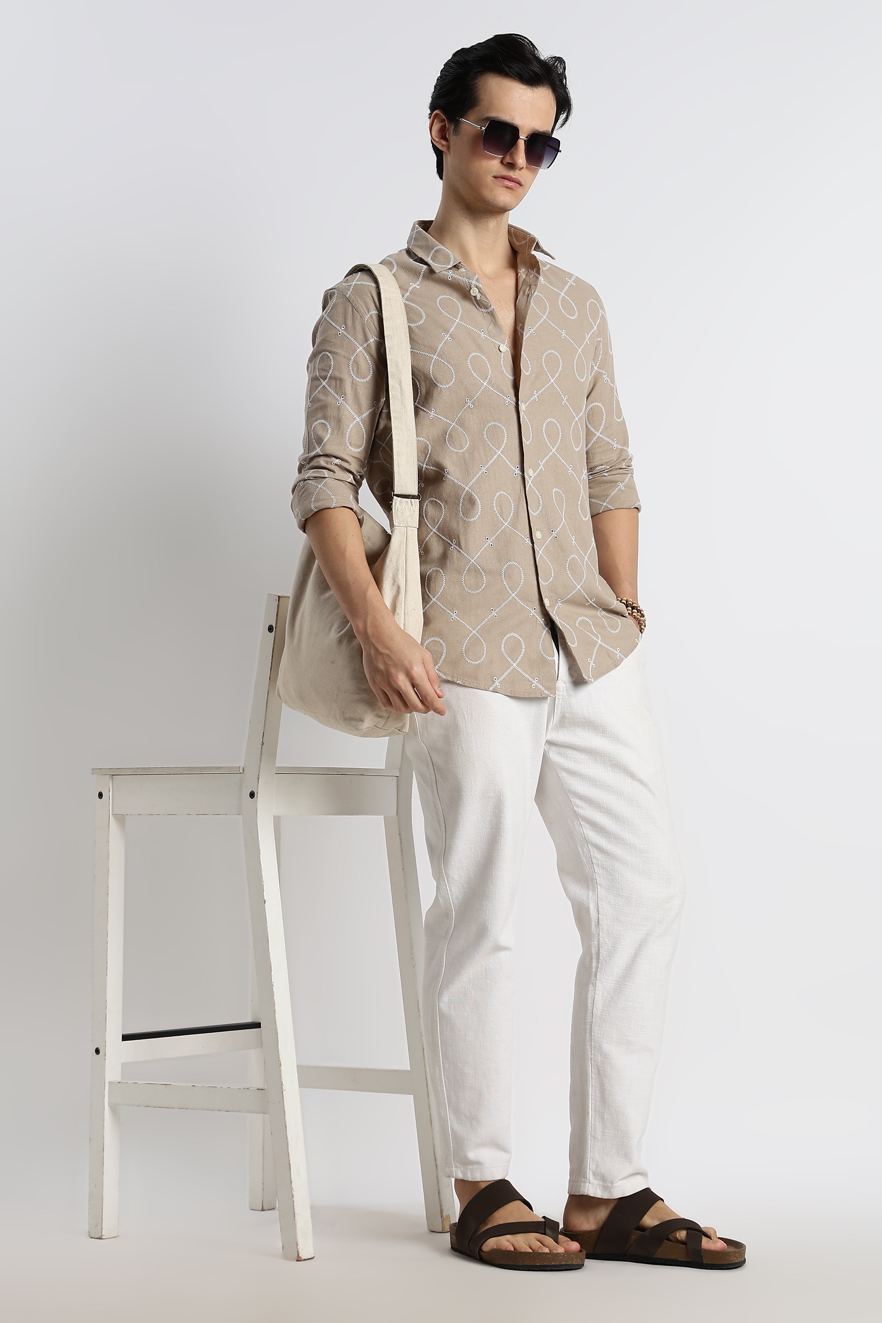 Men Embroidered Cotton-Linen Shirt