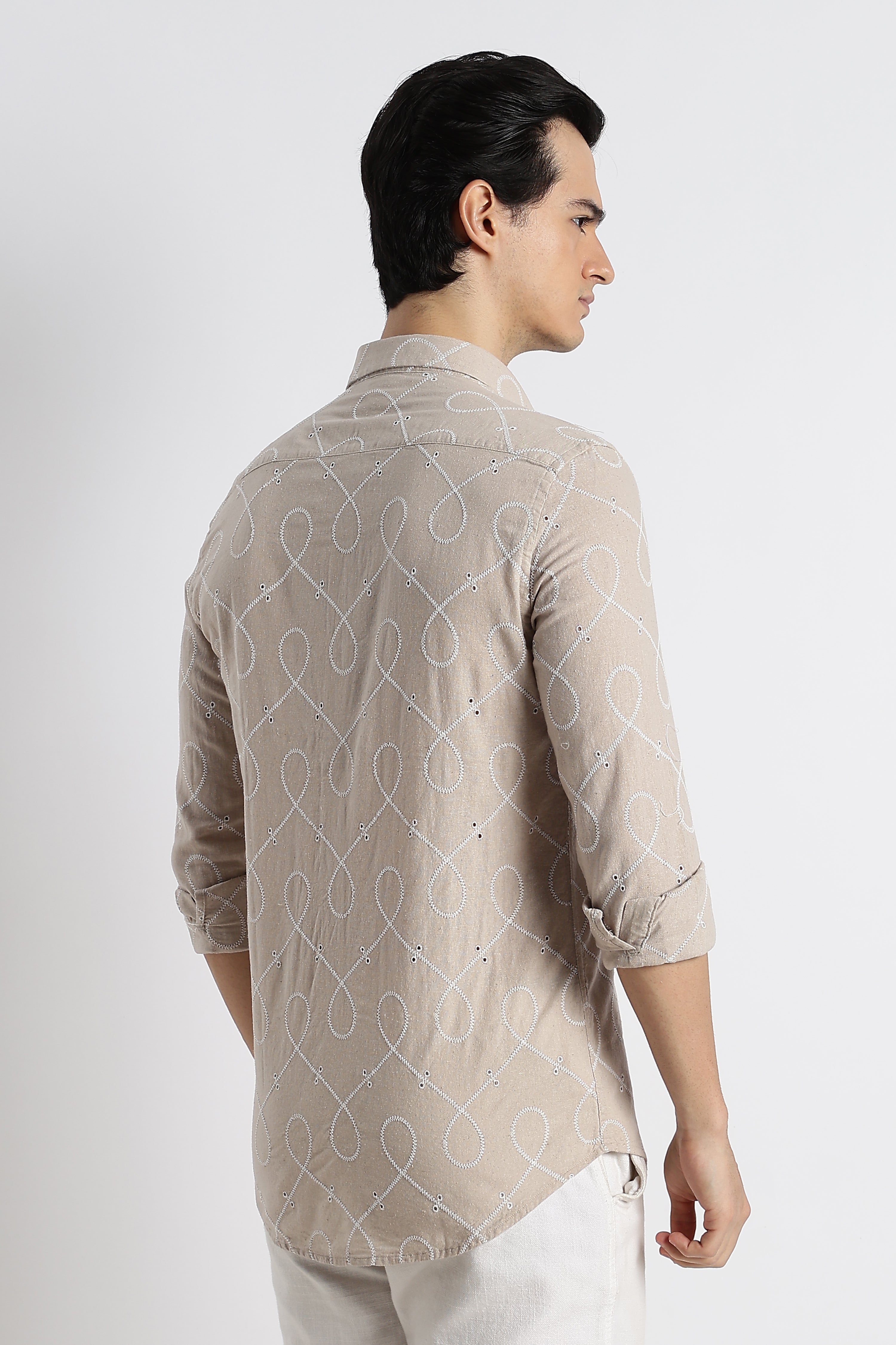 Men Embroidered Cotton-Linen Shirt