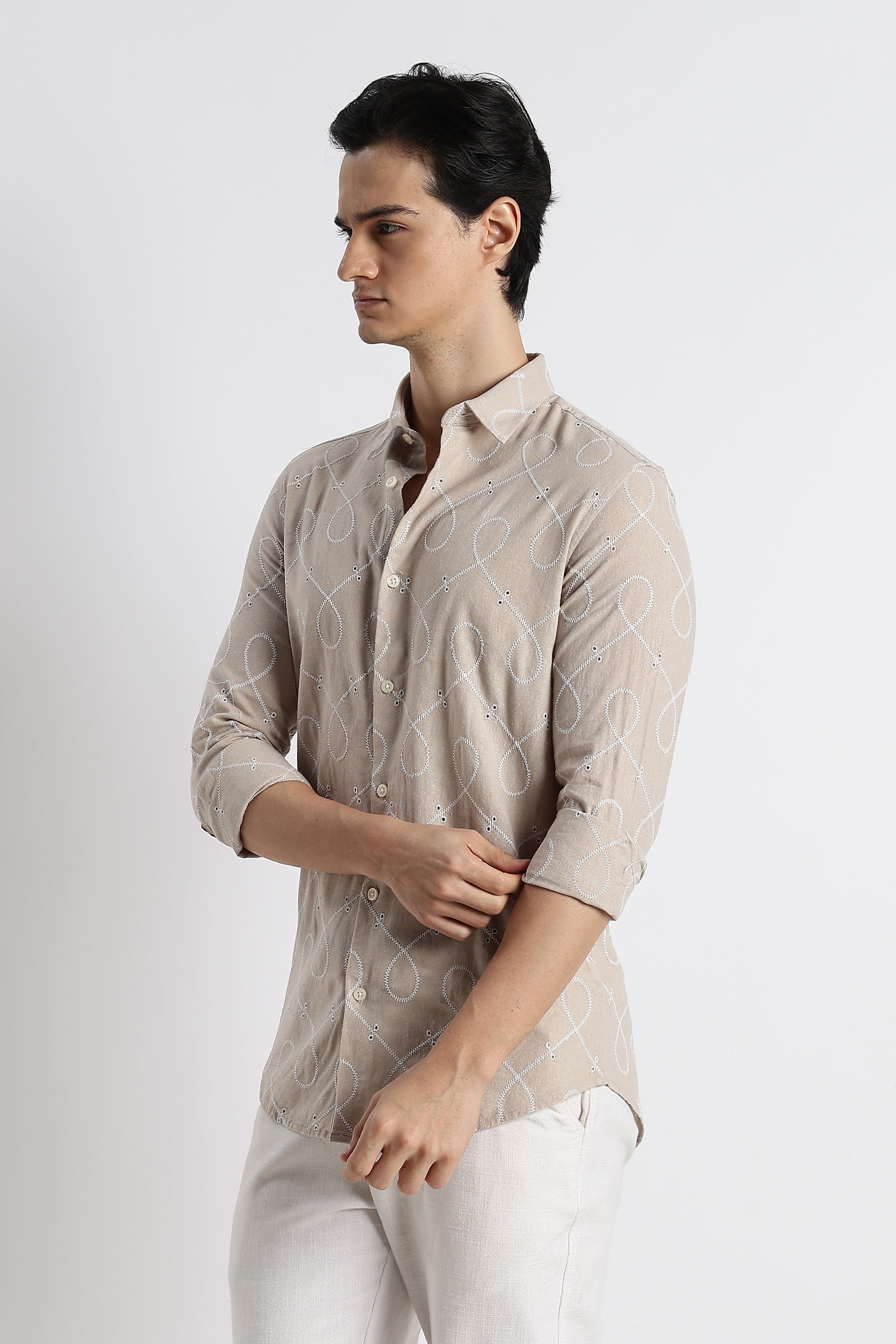 Men Embroidered Cotton-Linen Shirt
