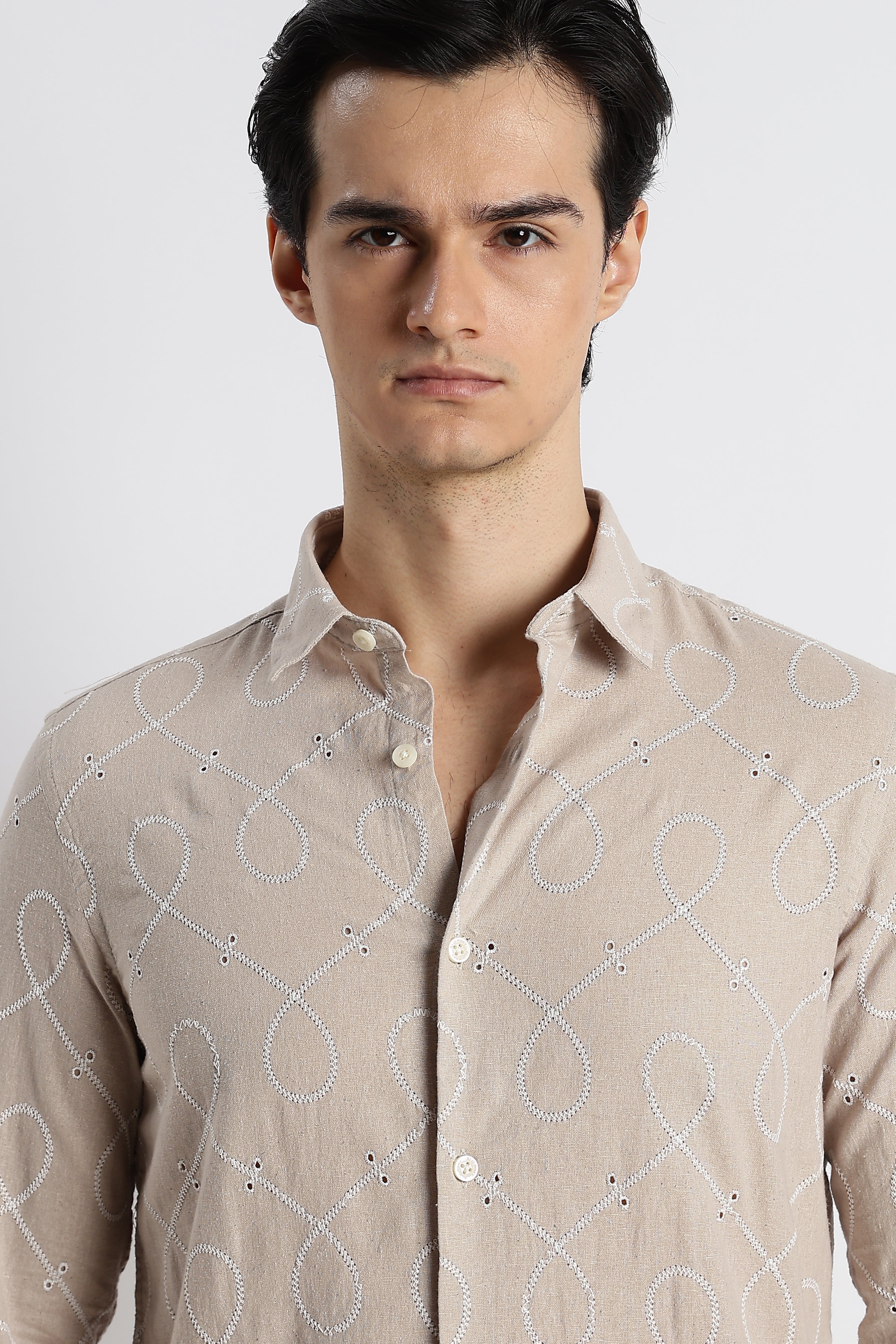 Men Embroidered Cotton-Linen Shirt