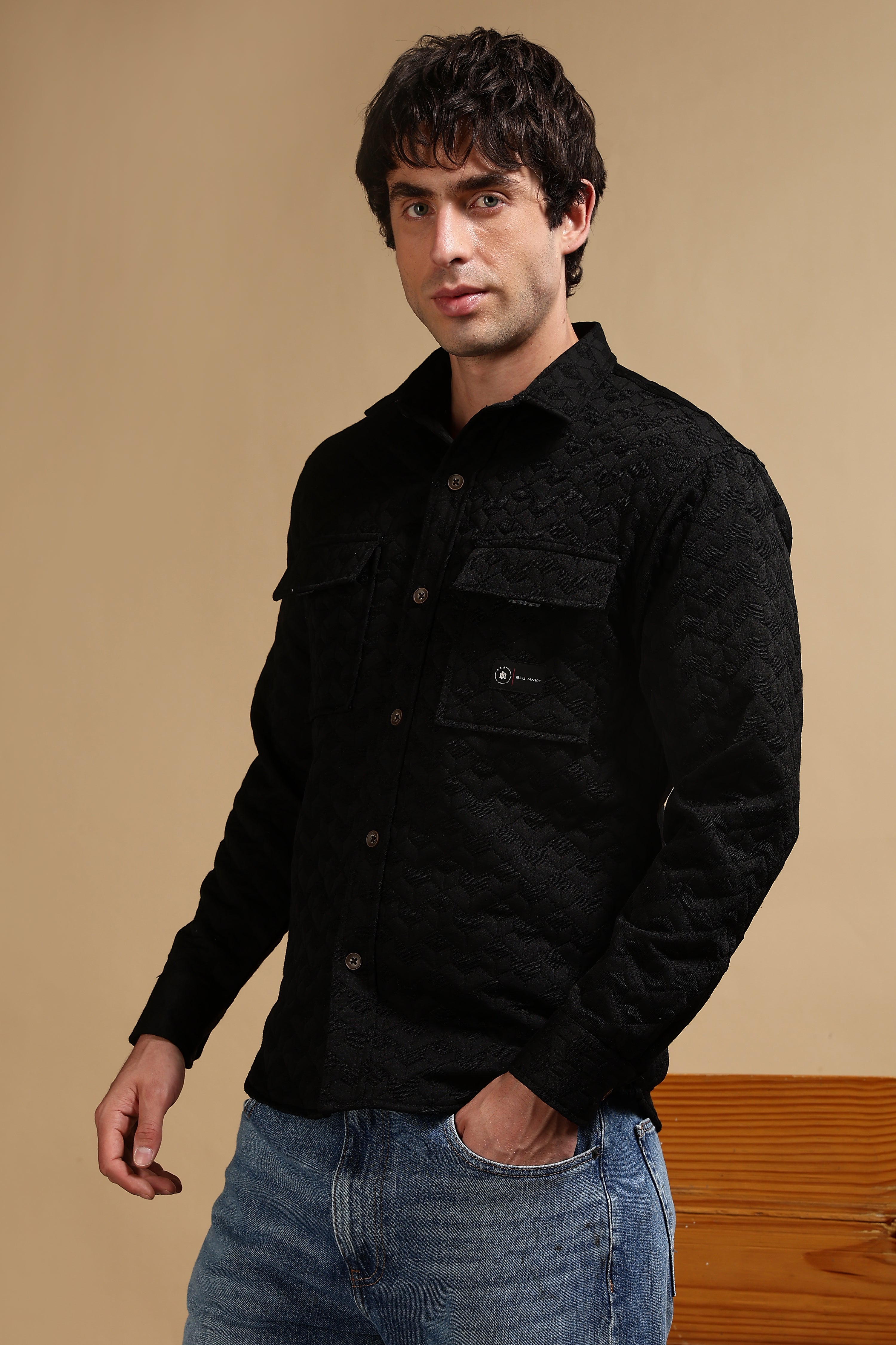 Men Black Casual Shacket