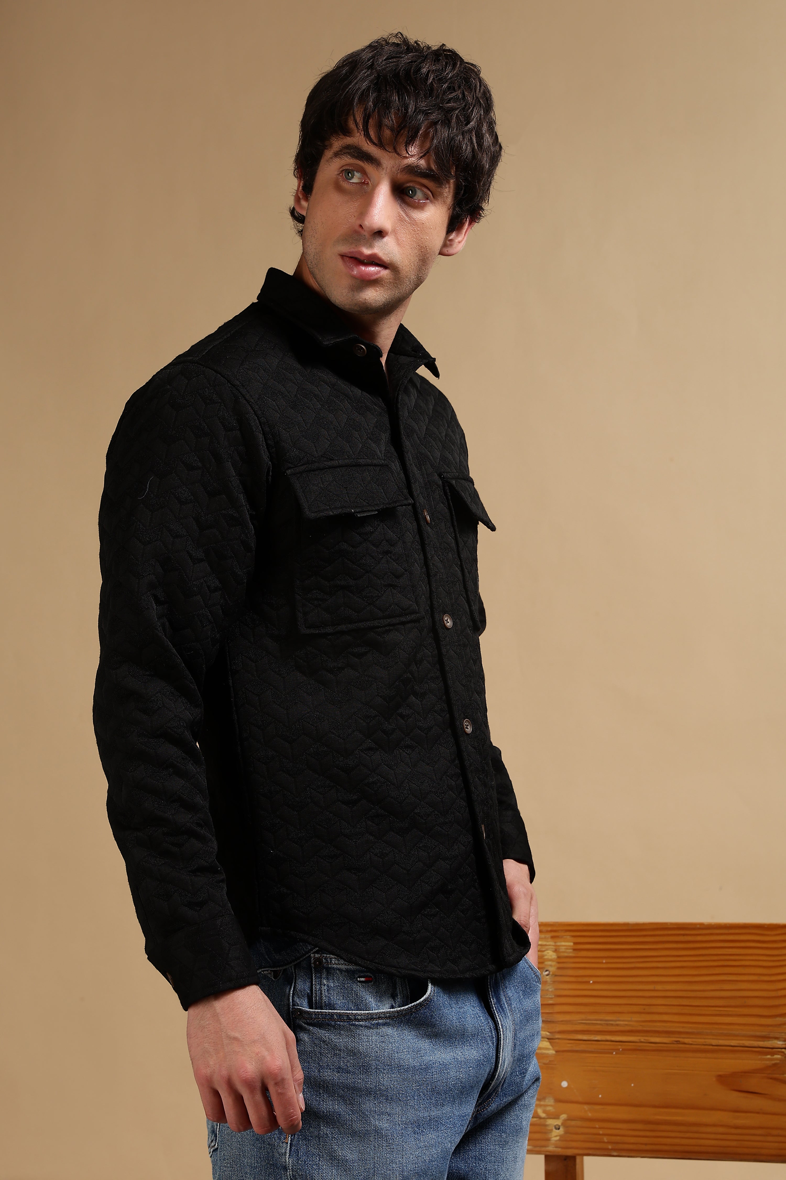 Men Black Casual Shacket