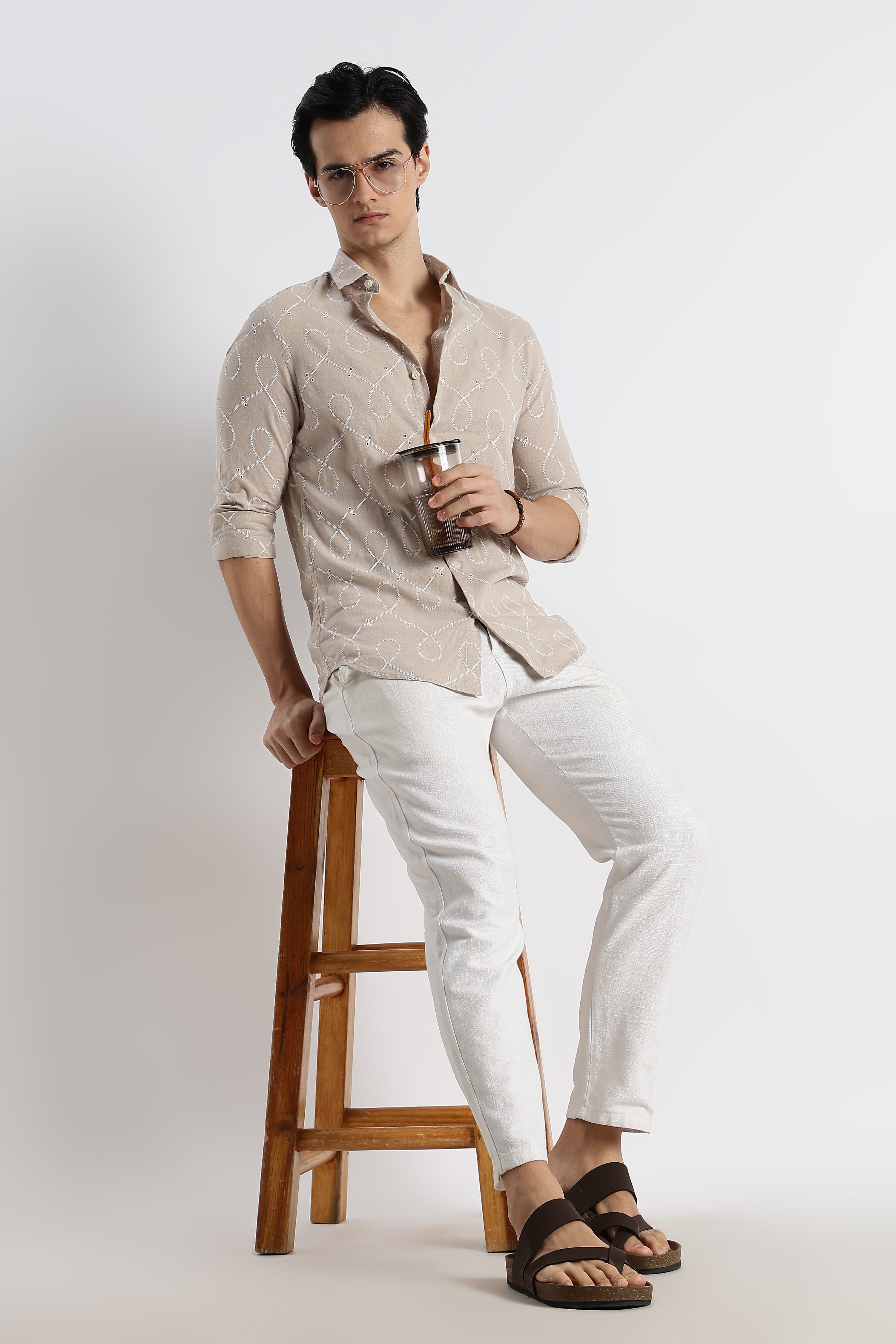 Men Embroidered Cotton-Linen Shirt