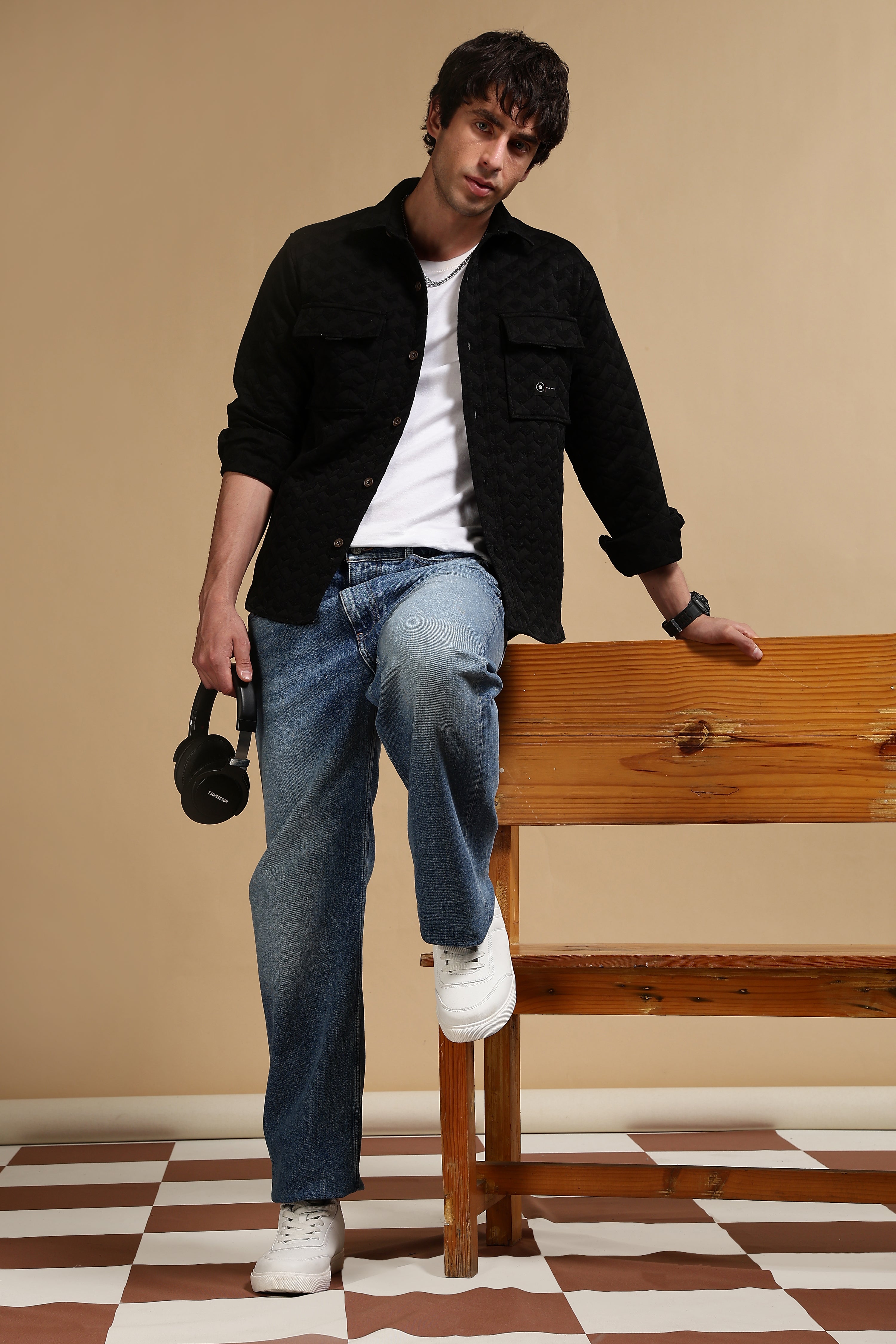 Men Black Casual Shacket