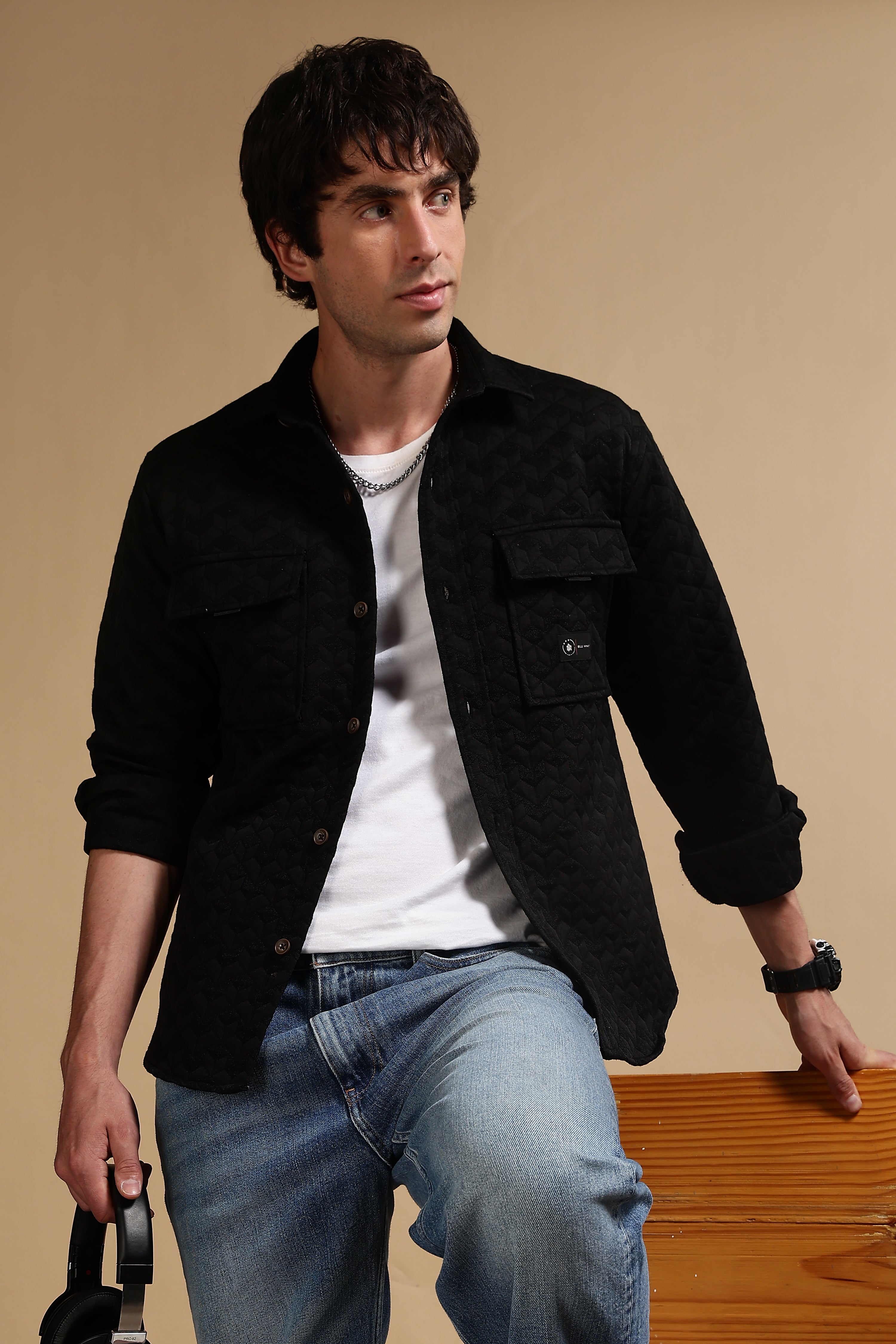 Men Black Casual Shacket