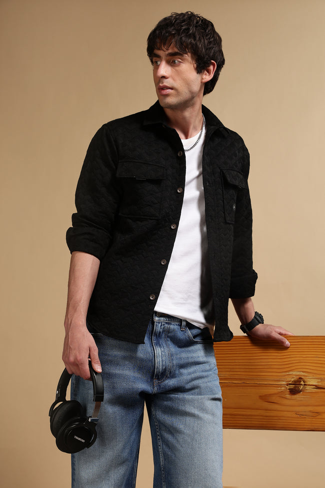 Men Black Casual Shacket