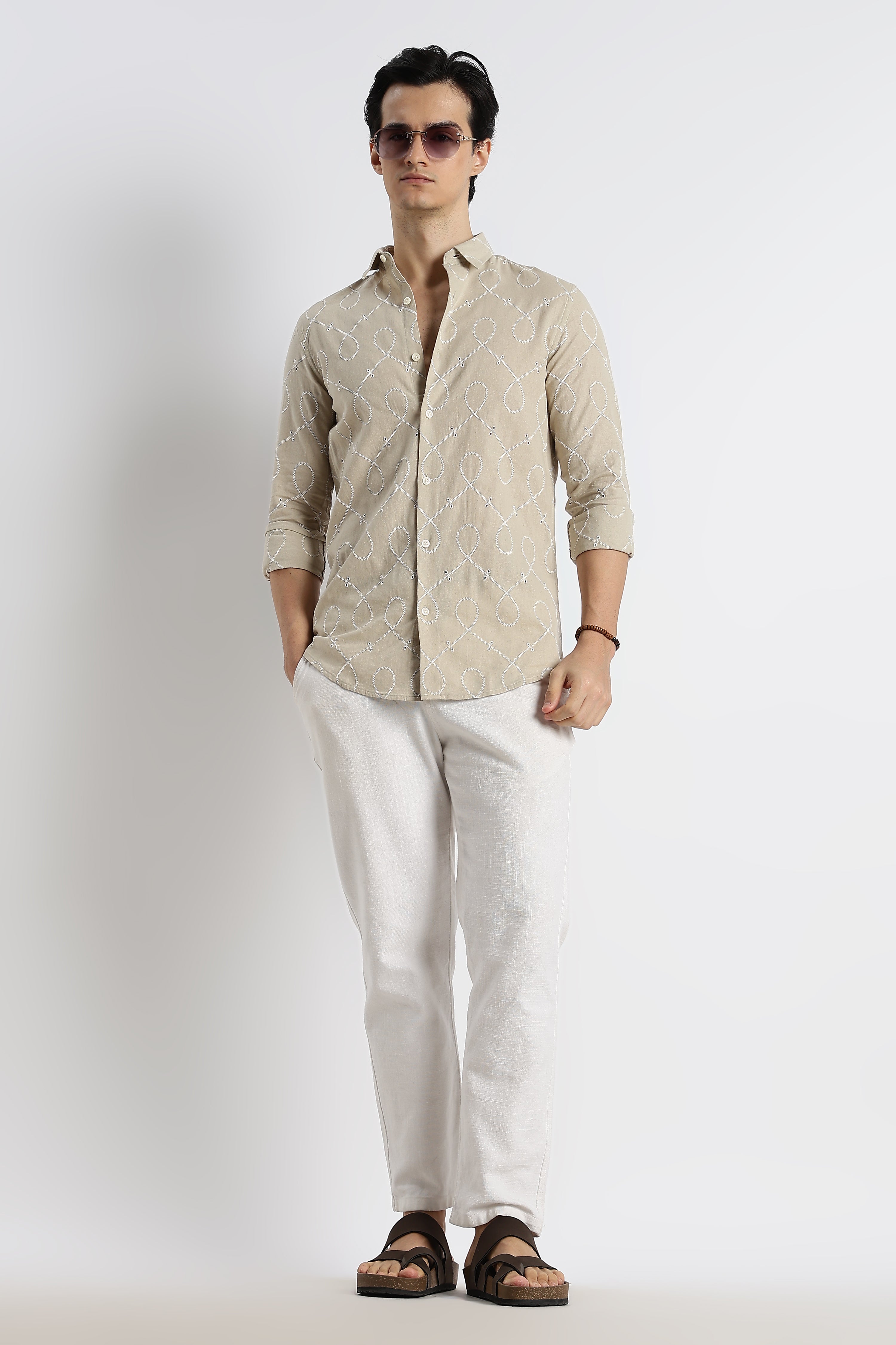 Men Embroidered Cotton-Linen Shirt