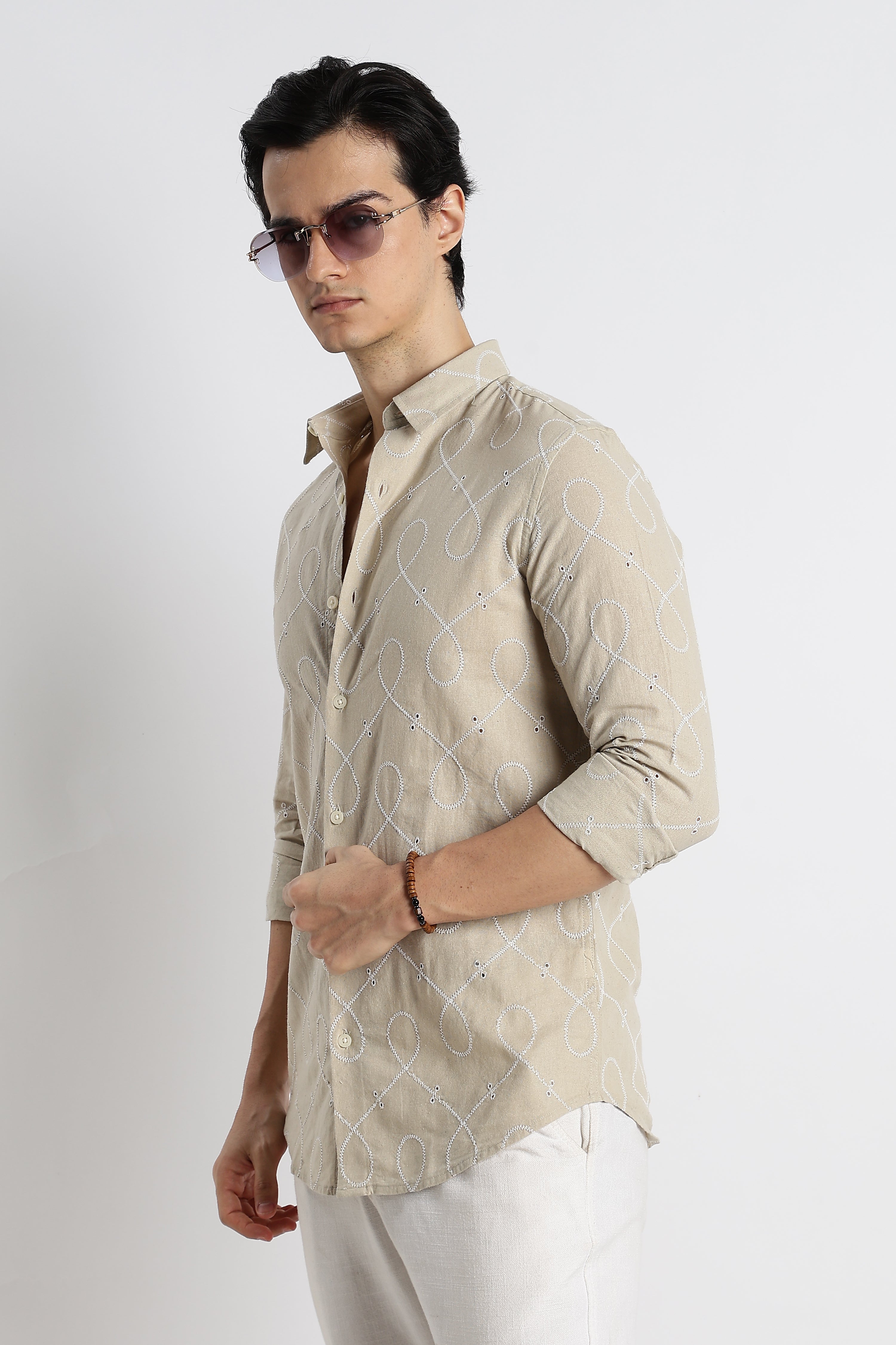 Men Embroidered Cotton-Linen Shirt