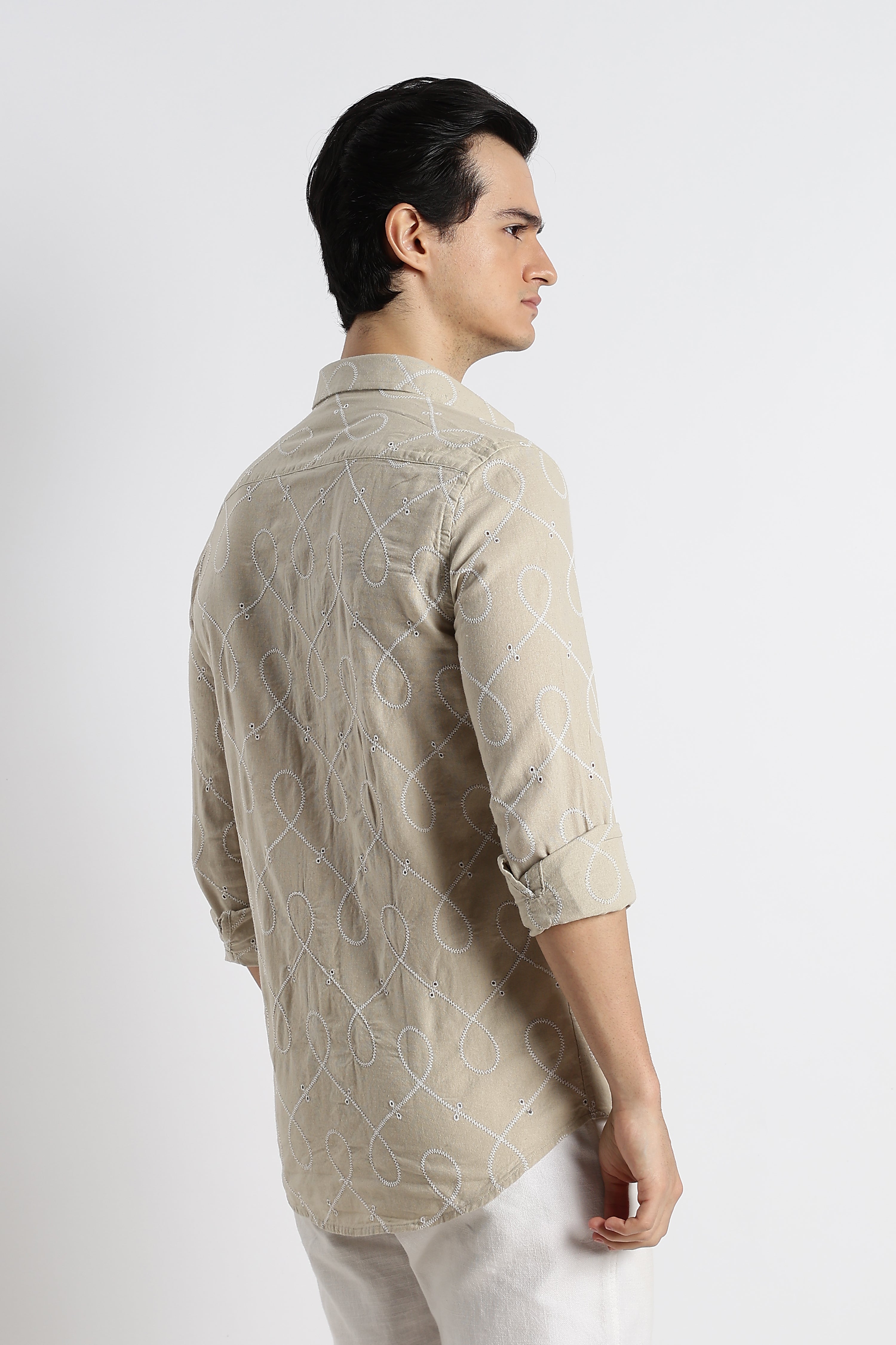 Men Embroidered Cotton-Linen Shirt