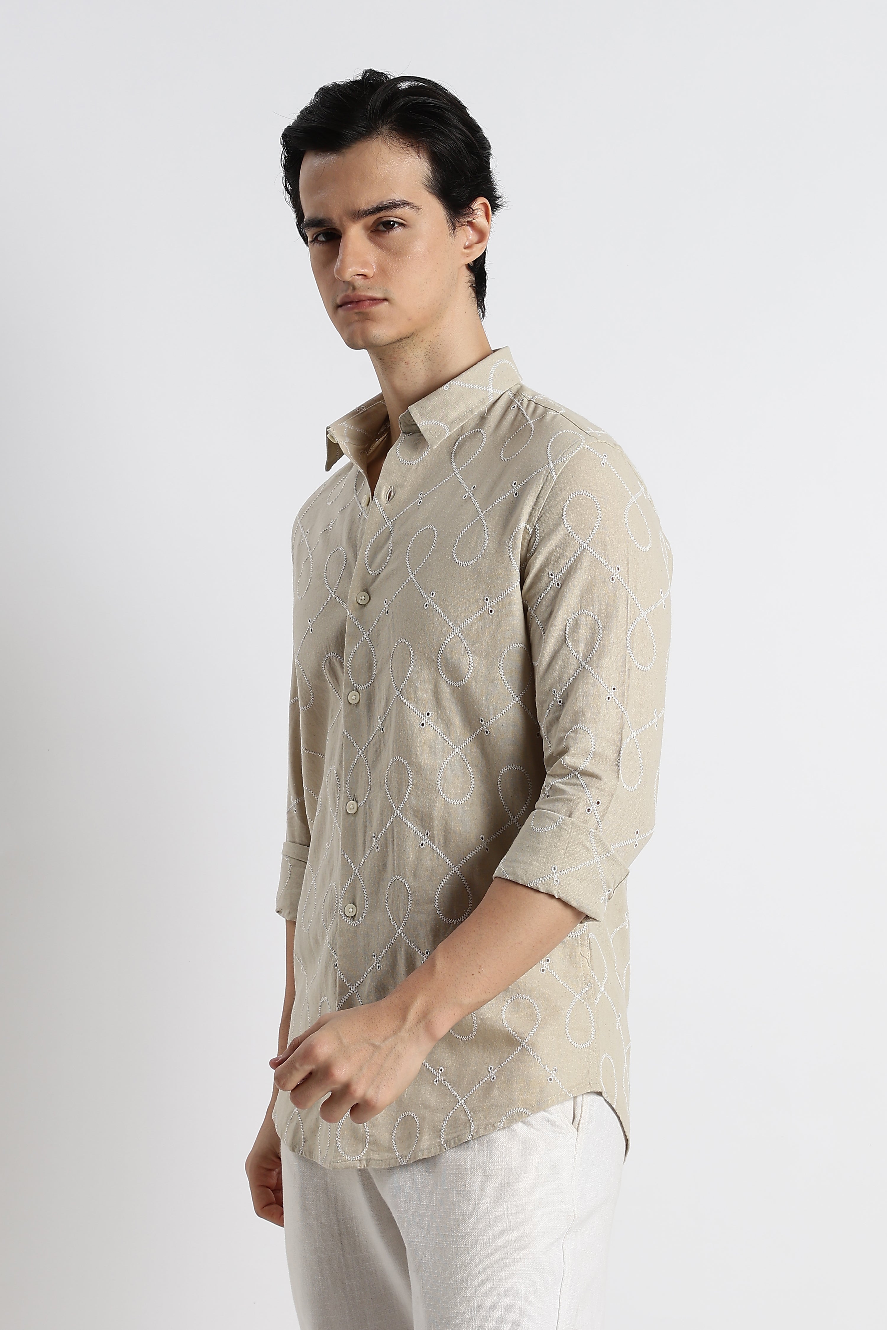 Men Embroidered Cotton-Linen Shirt