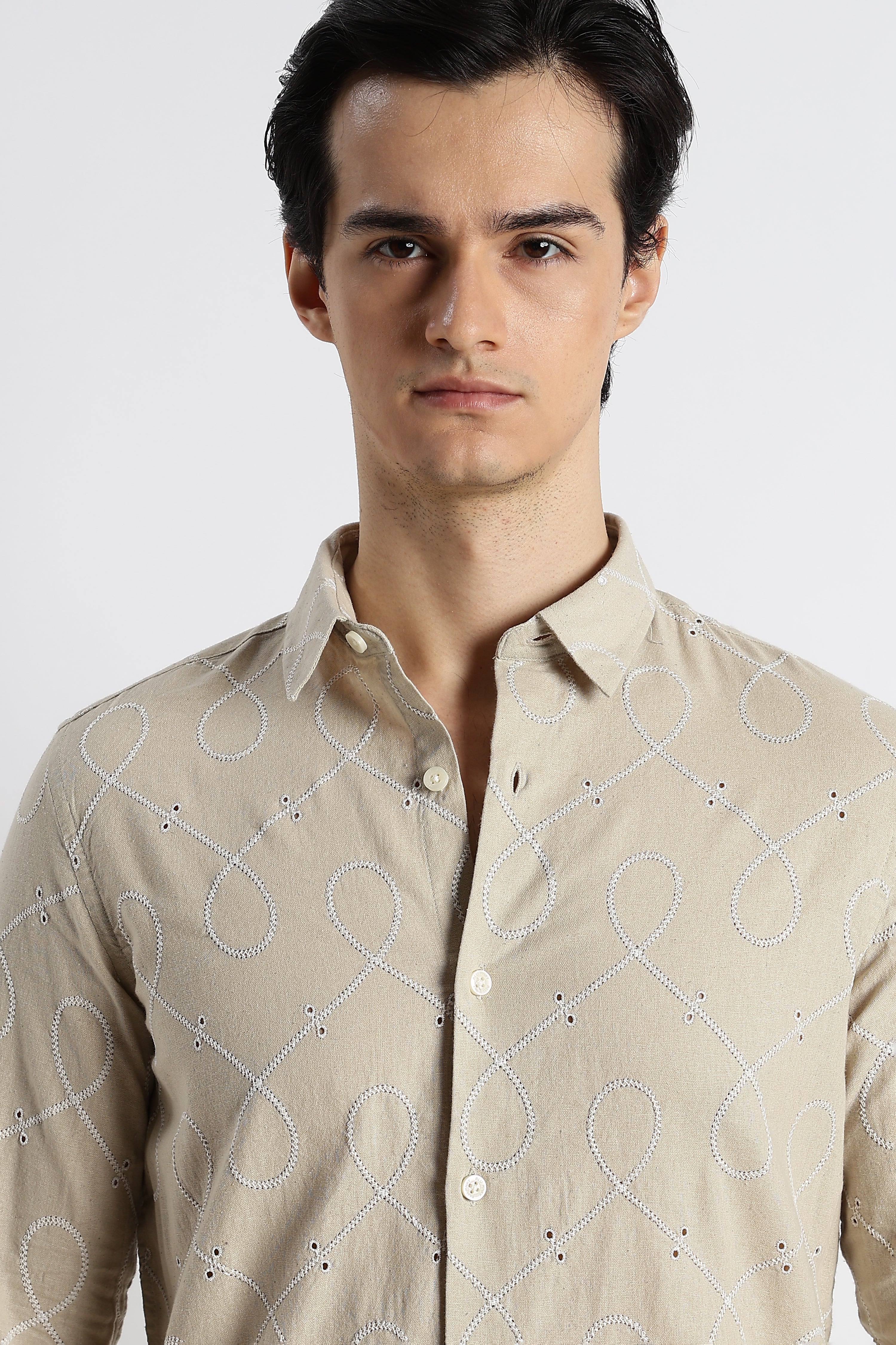 Men Embroidered Cotton-Linen Shirt