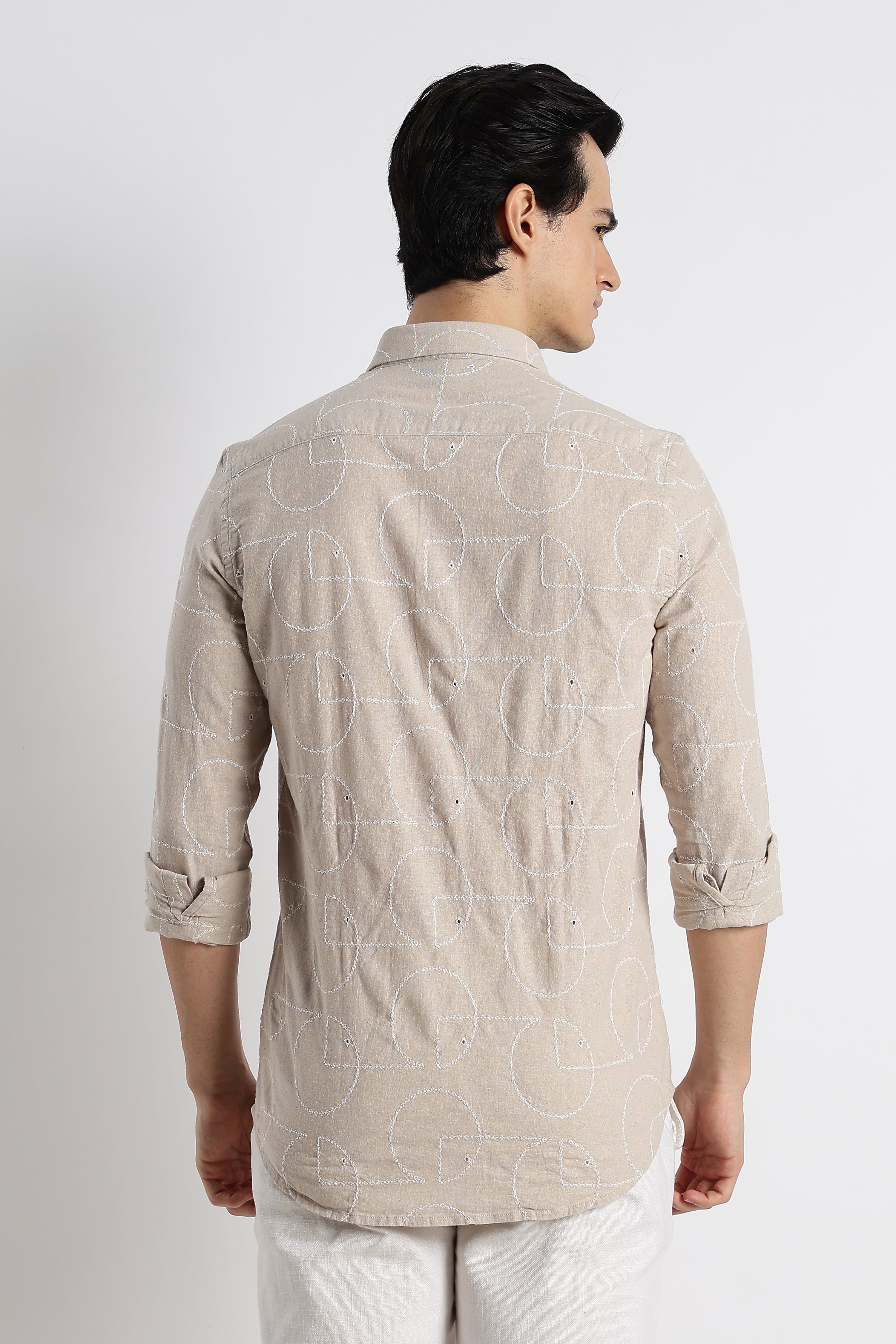 Men Abstract Geometry Cotton Shirt
