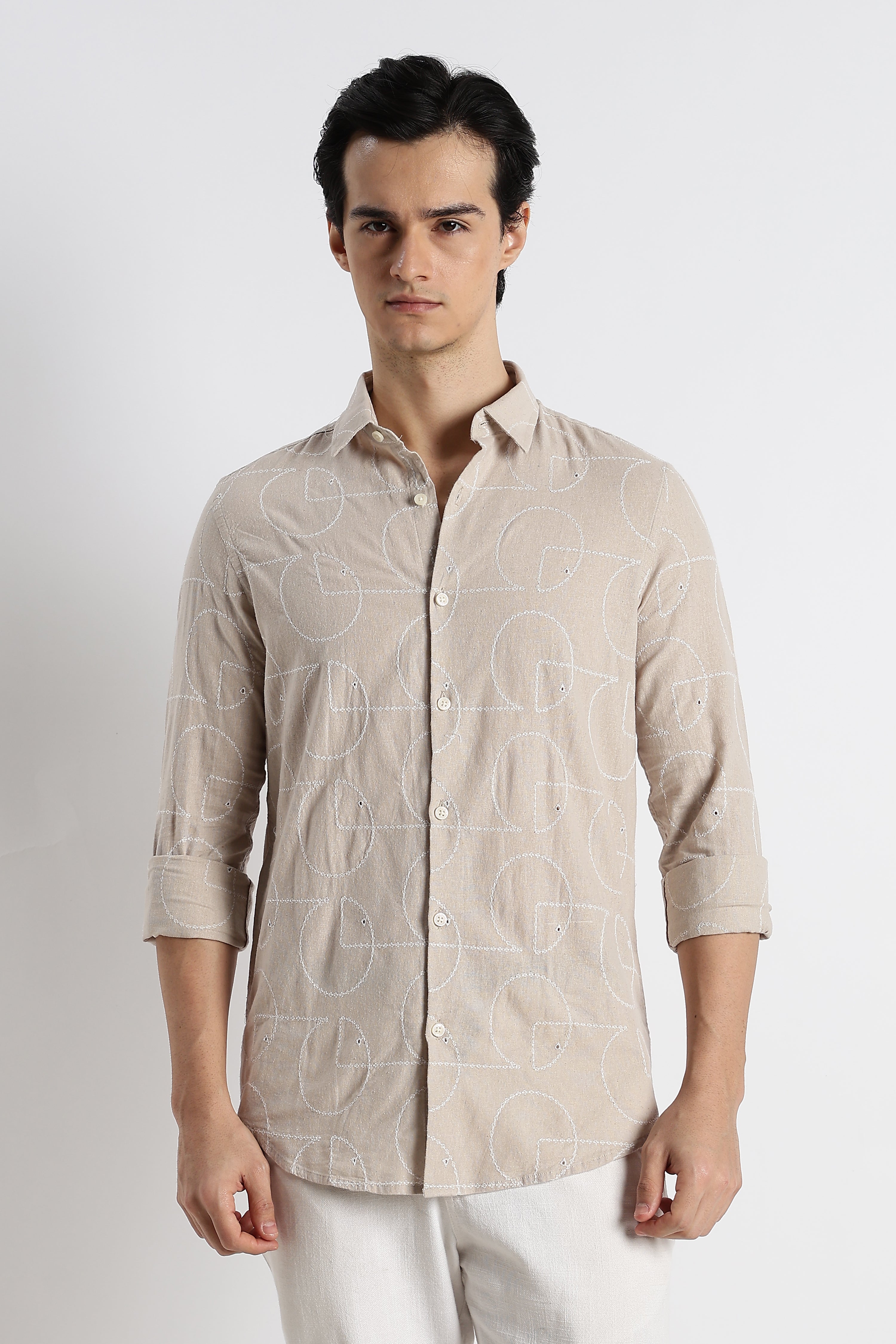 Men Abstract Geometry Cotton Shirt