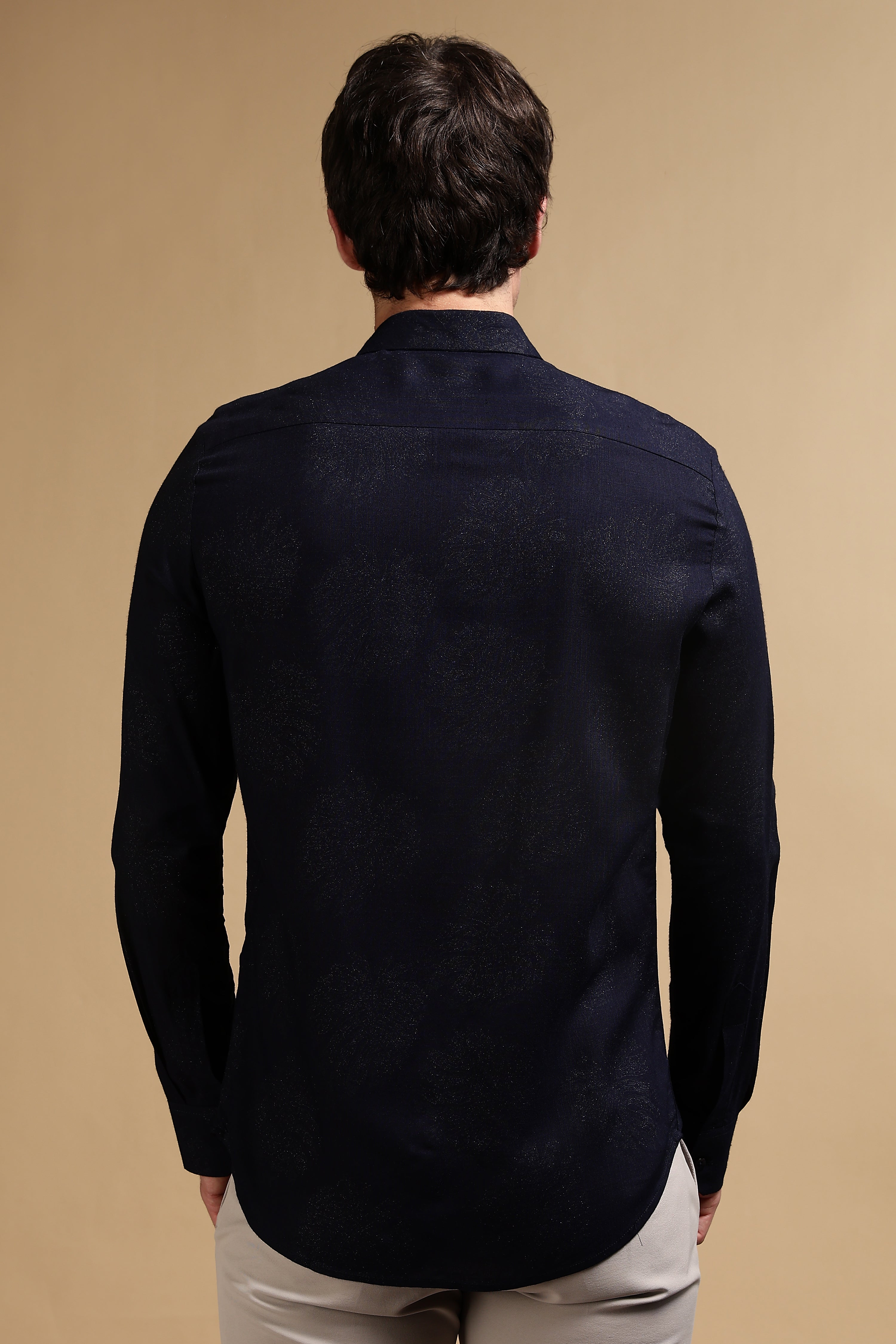 Men Navy Blue Glitter print festive wear