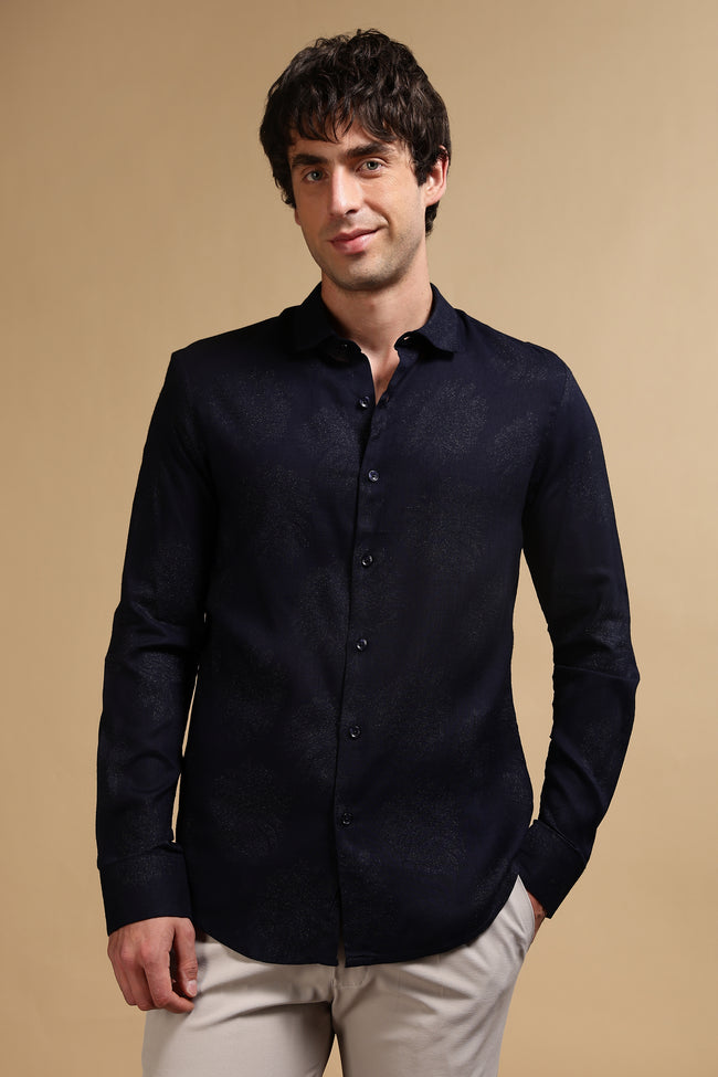 Men Navy Blue Glitter print festive wear