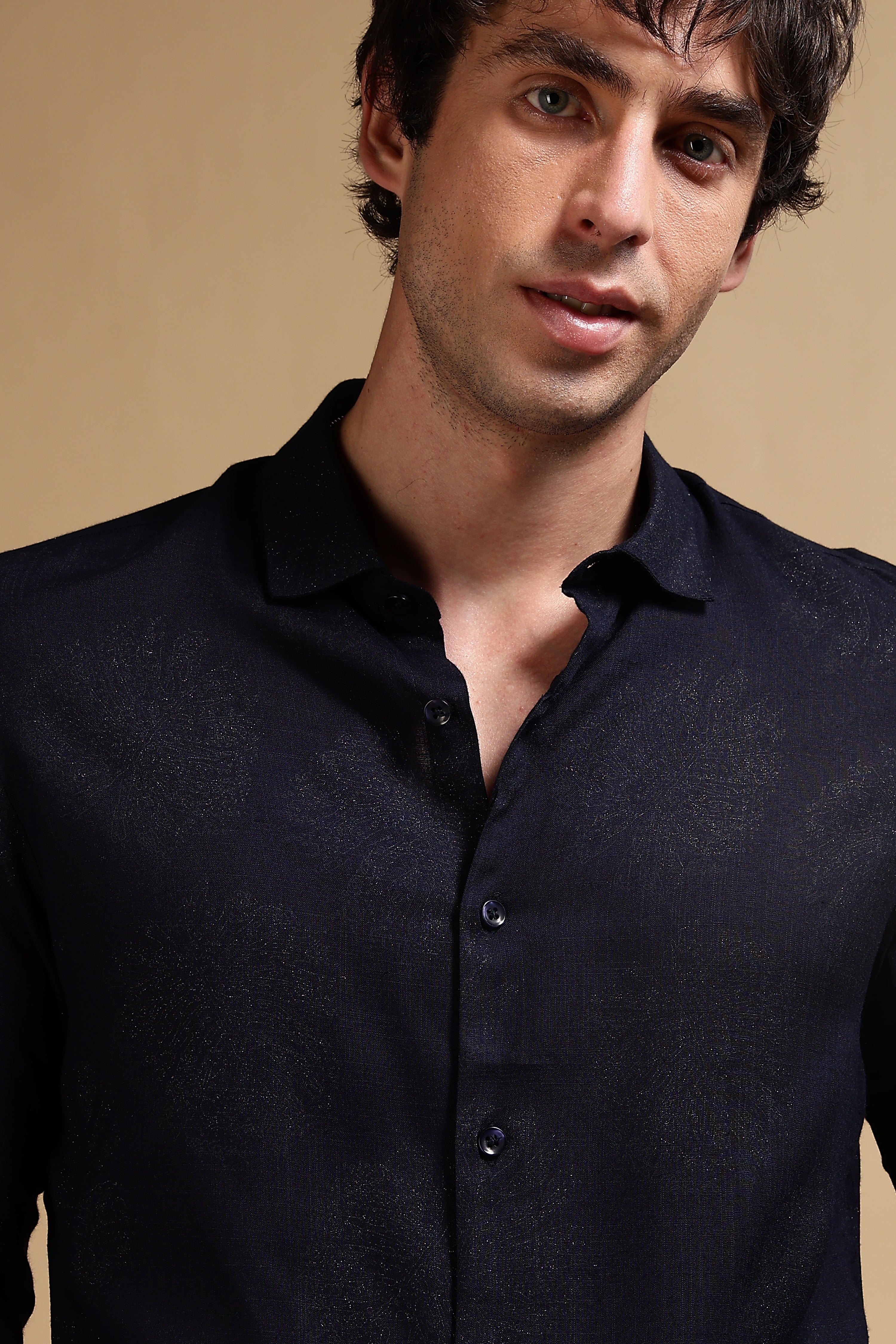 Men Navy Blue Glitter print festive wear