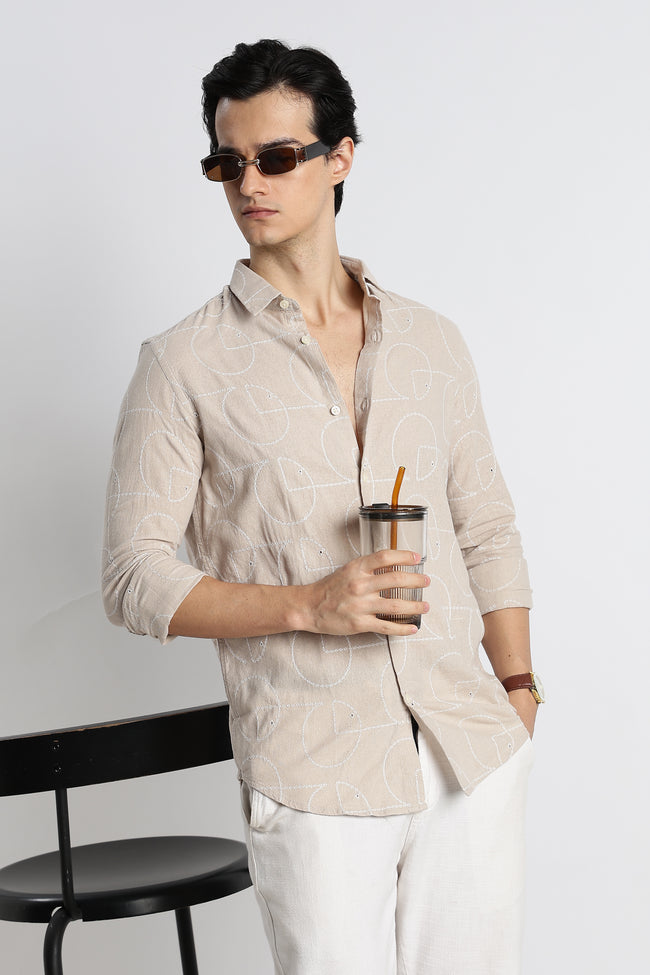 Men Abstract Geometry Cotton Shirt