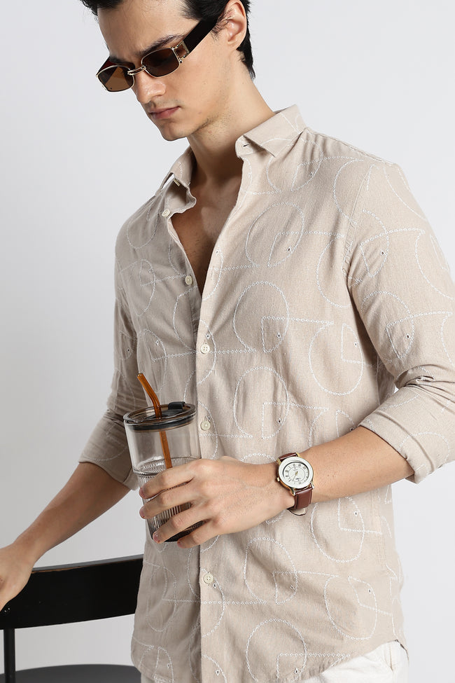 Men Abstract Geometry Cotton Shirt