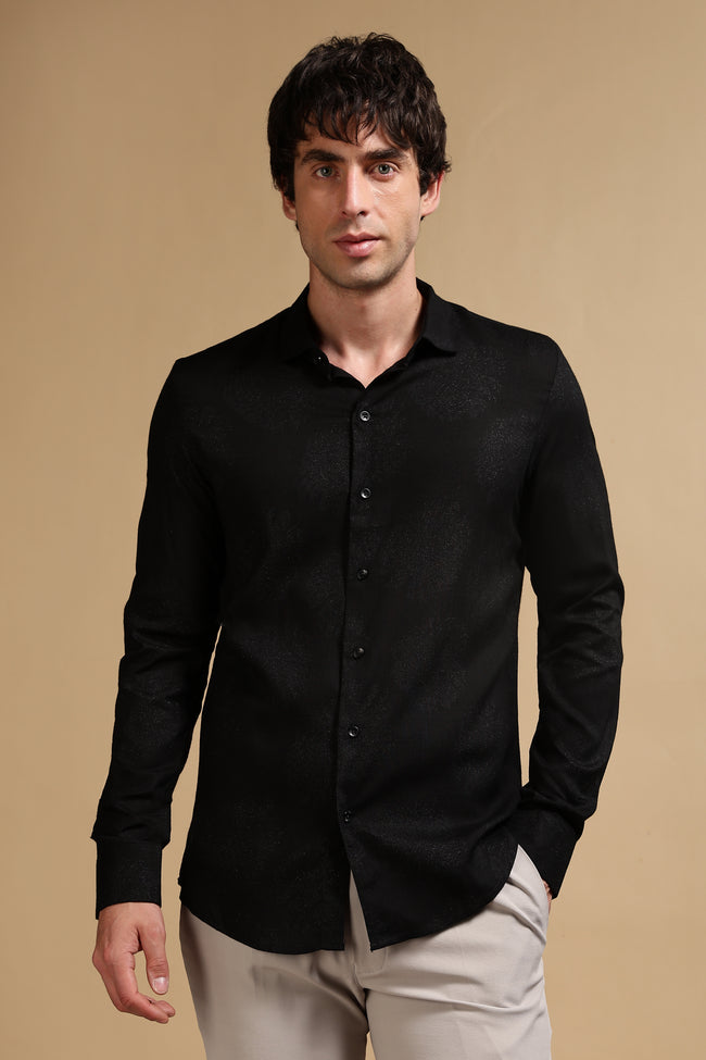 Men Black Glitter print festive wear
