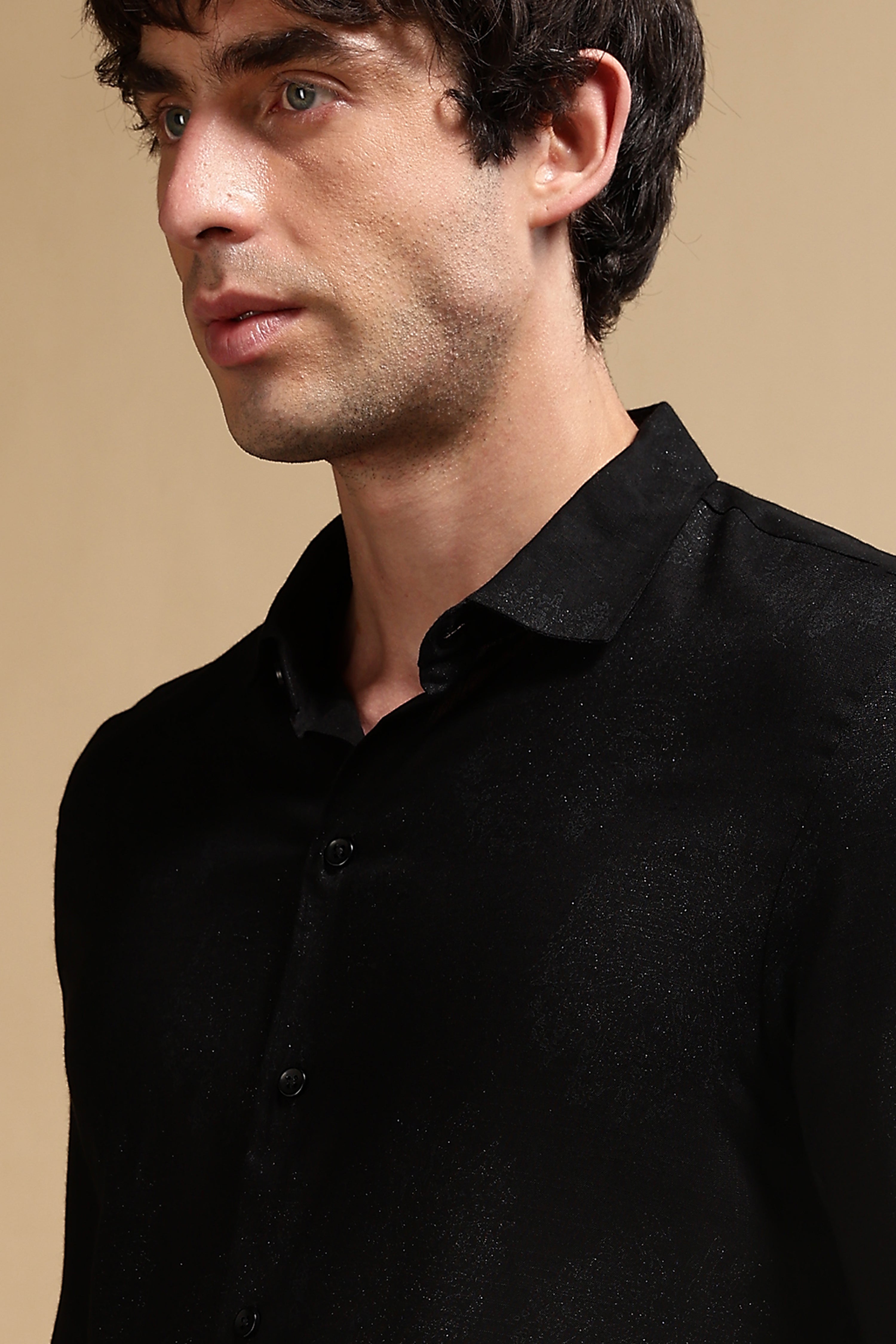 Men Black Glitter print festive wear